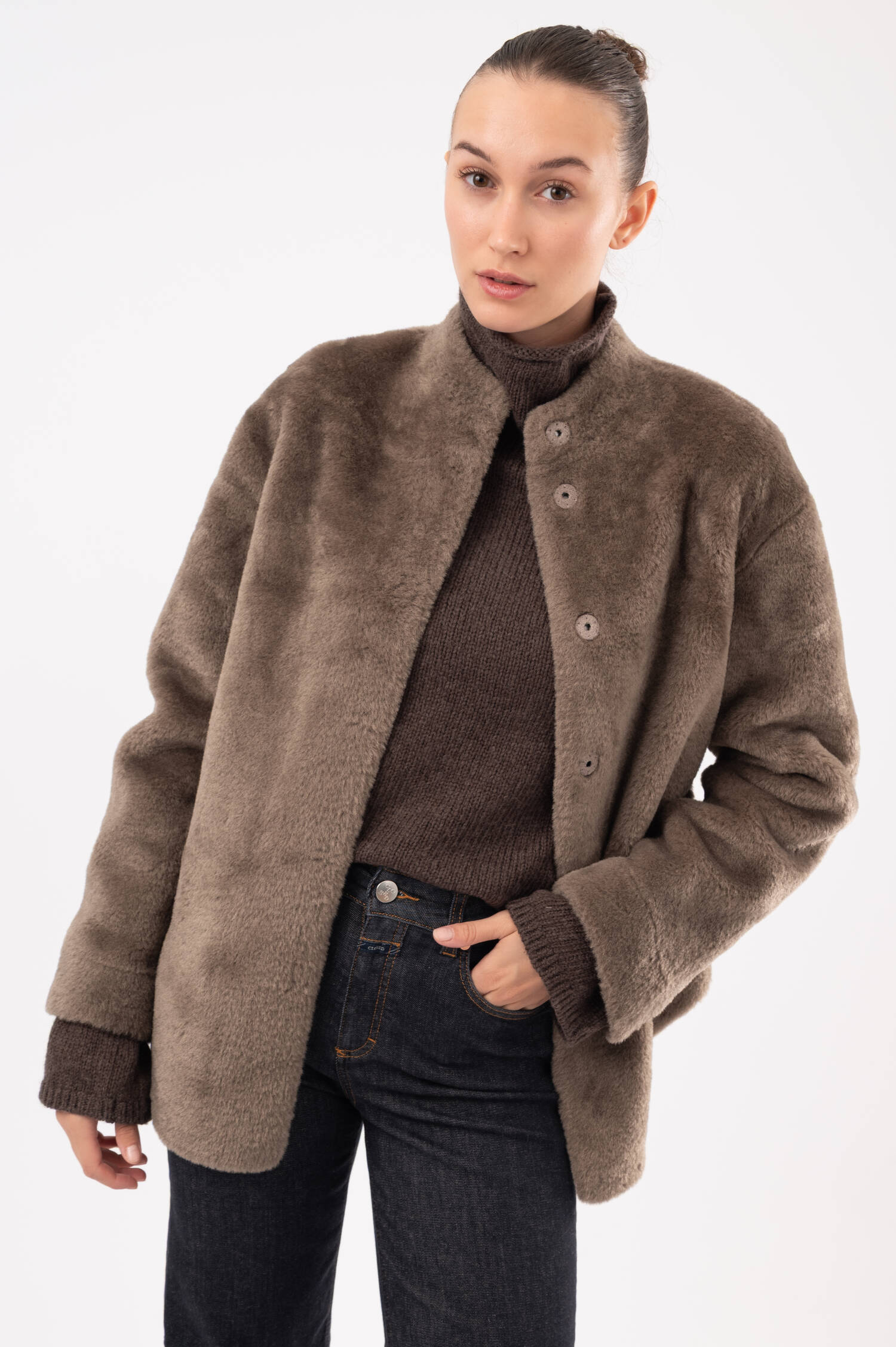 Faux-Fur-Shearling-Jacke ANJA in Braun