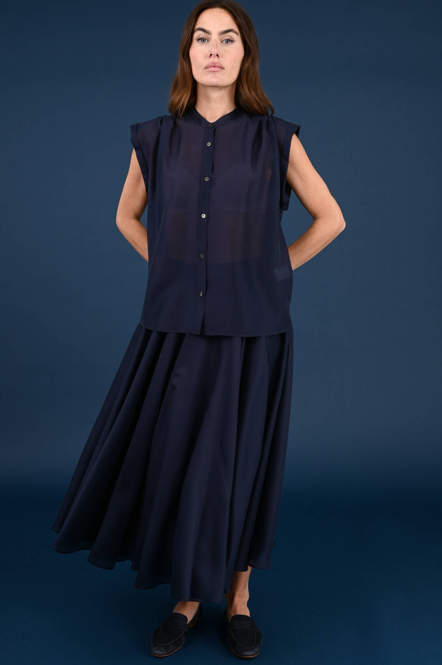 Weite Ärmellose Bluse in Navy