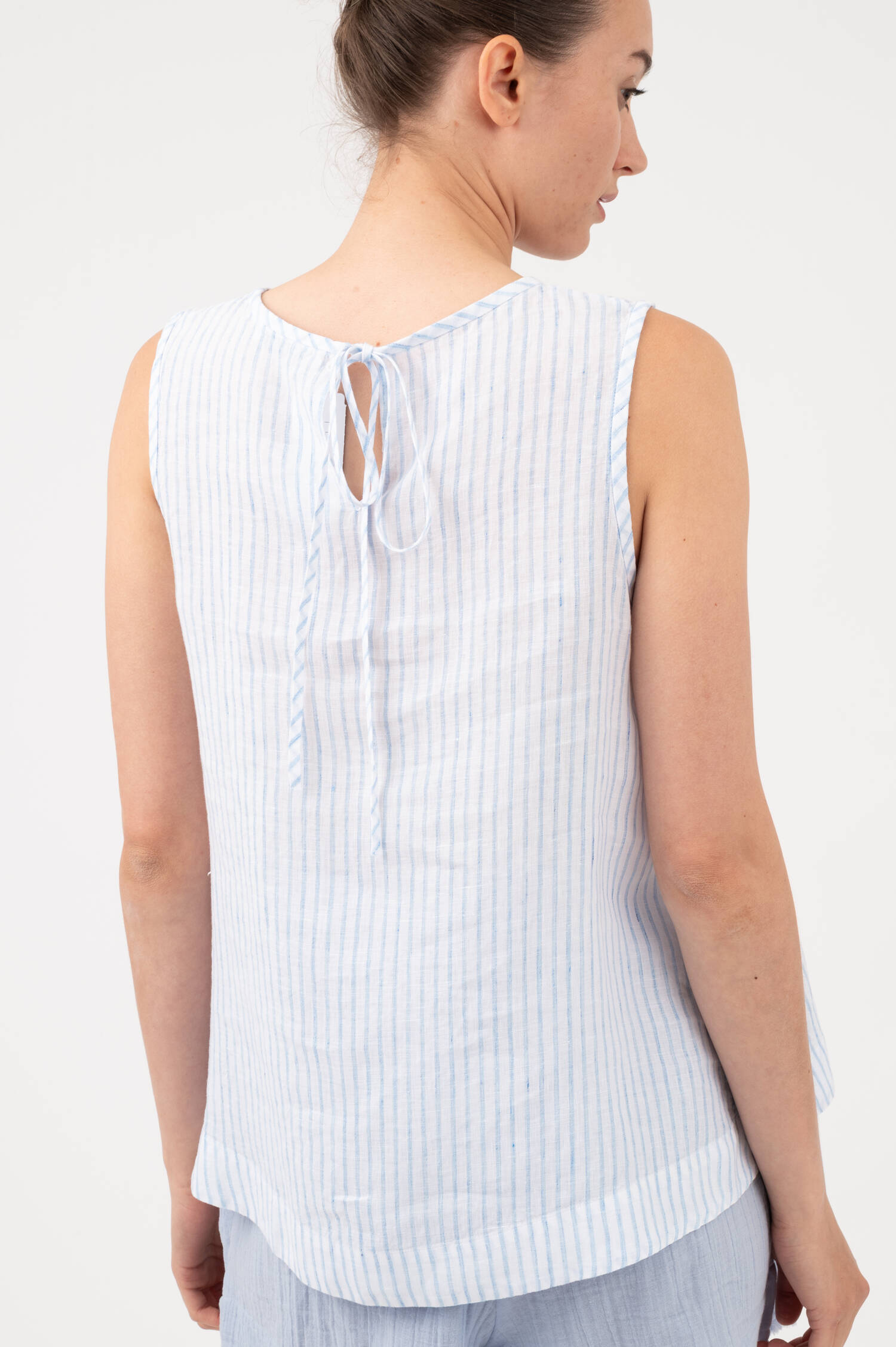 Leinentanktop in Blau/Weiß