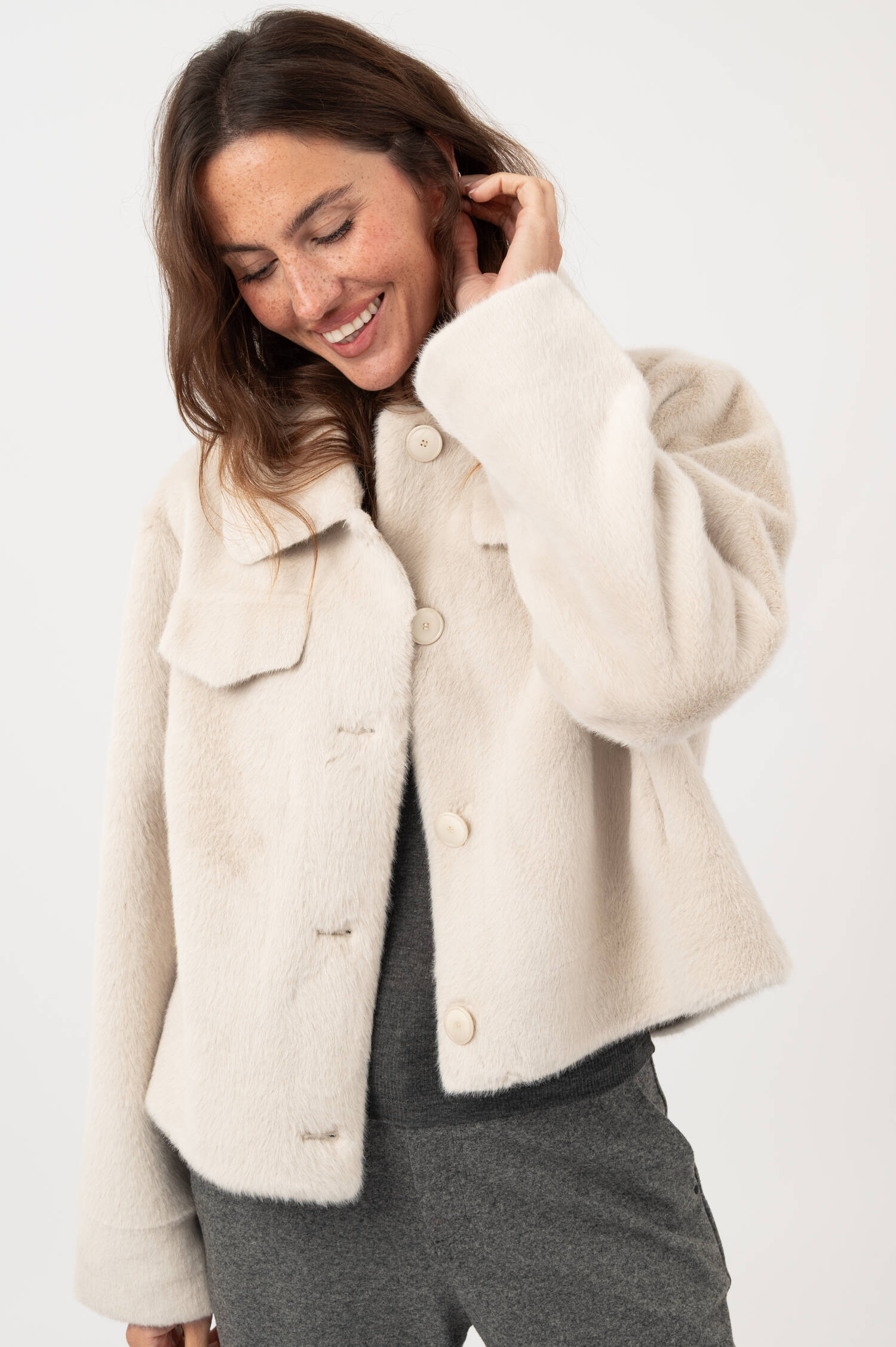 Fake-Fur-Jacke JULIA in Beige
