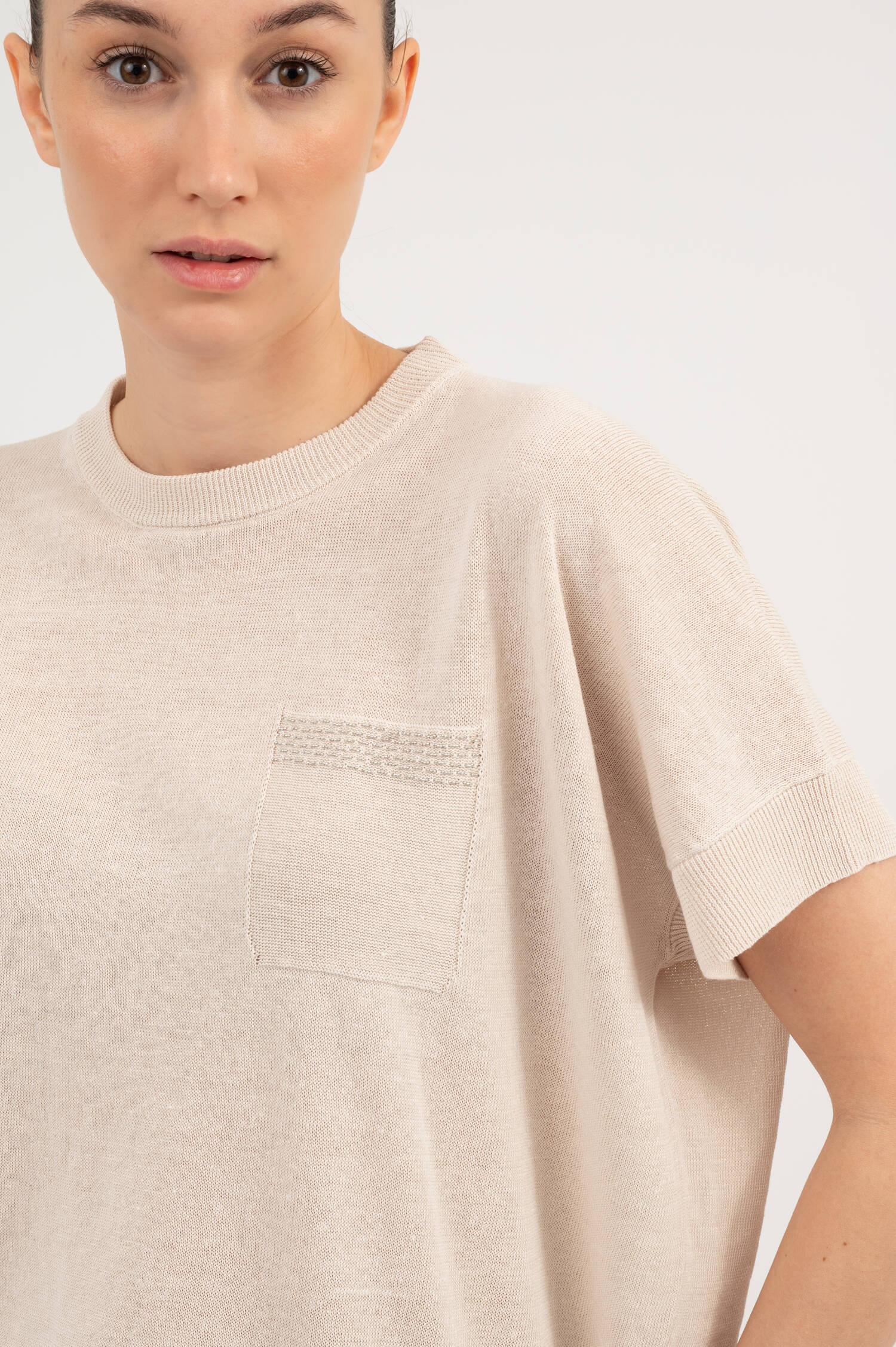 Leinenmix Kurzarm Pullover in Beige Leinenmix Kurzarm Pullover in Beige