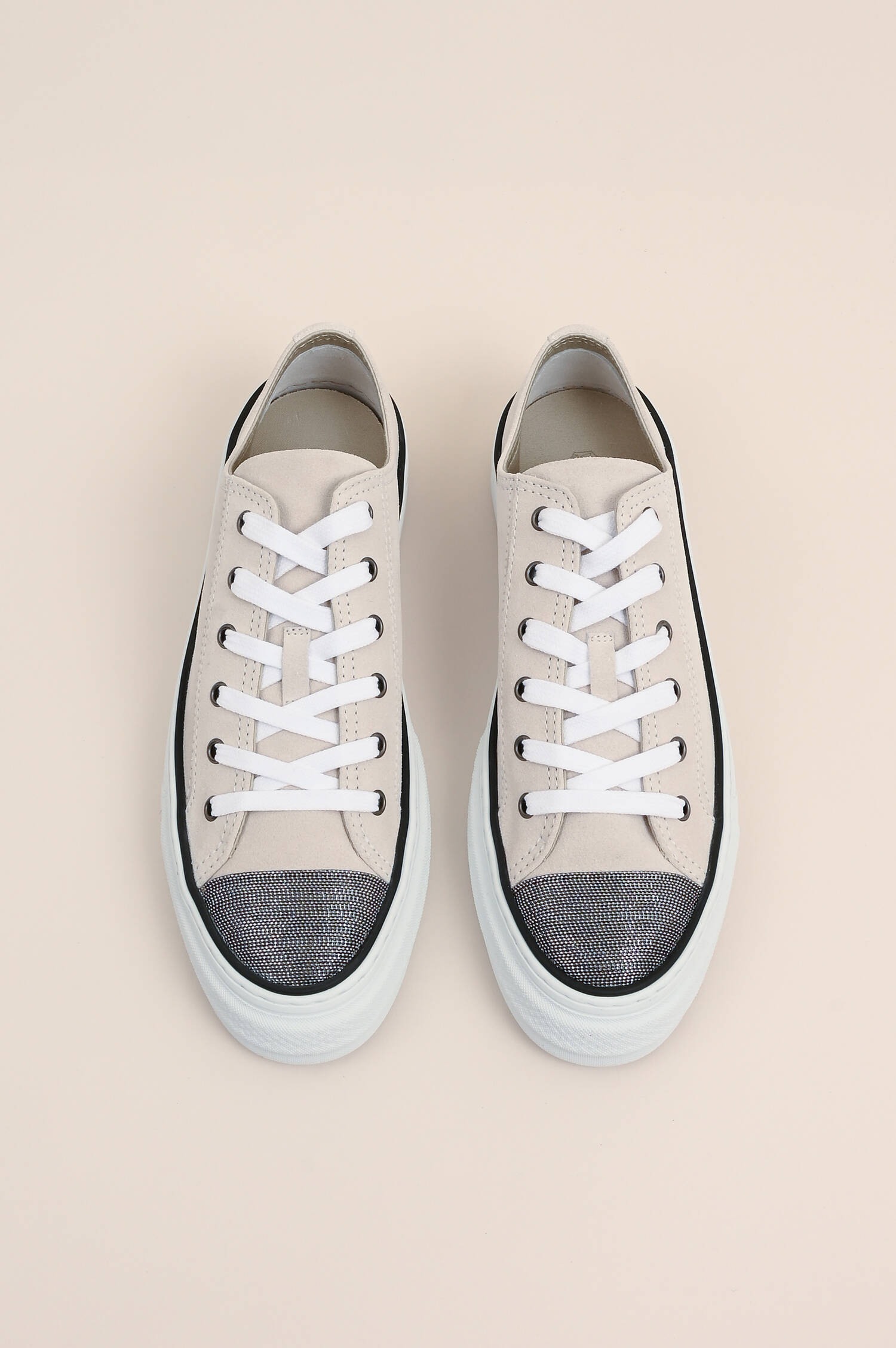 Sneaker aus Veloursleder in Beige