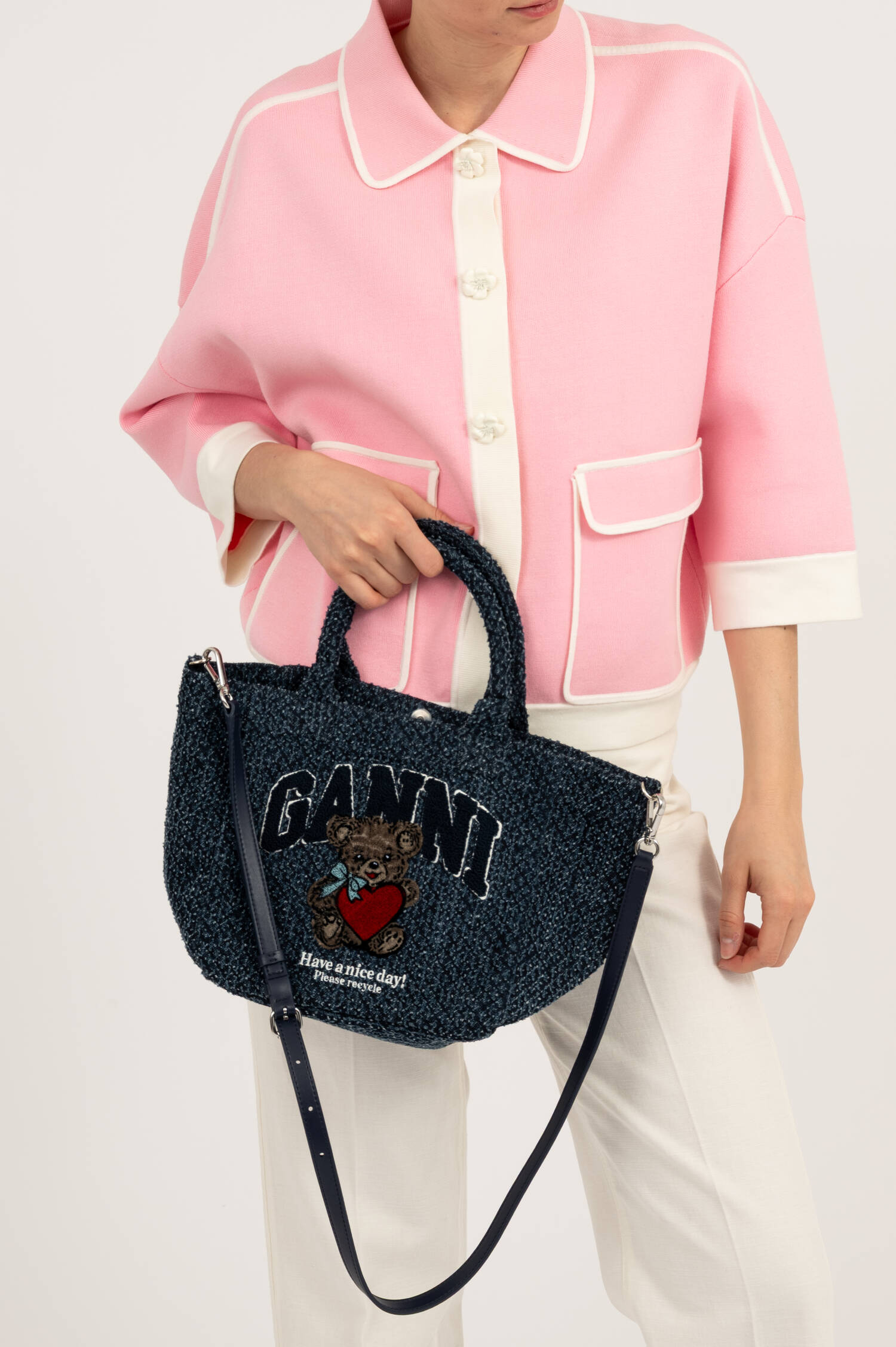 Kleine Tweed Tasche in Dunkelblau