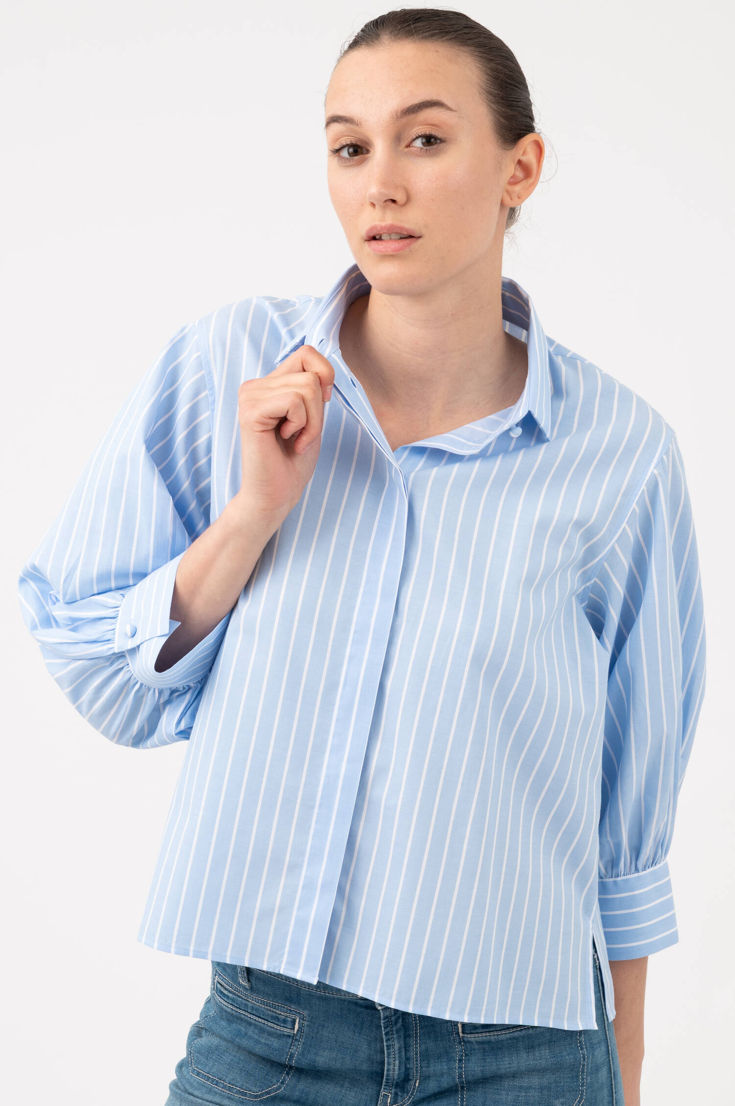 Gestreifte Bluse in Eisblau