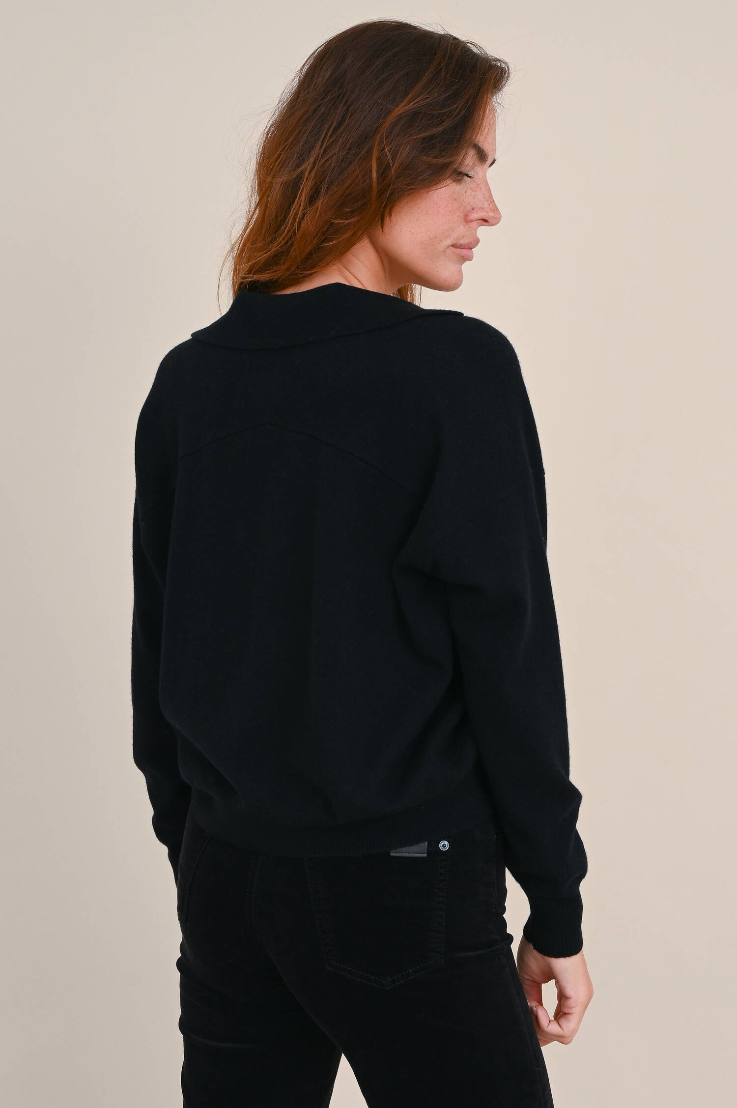 Cashmere Strickweste mit Polokragen in Schwarz