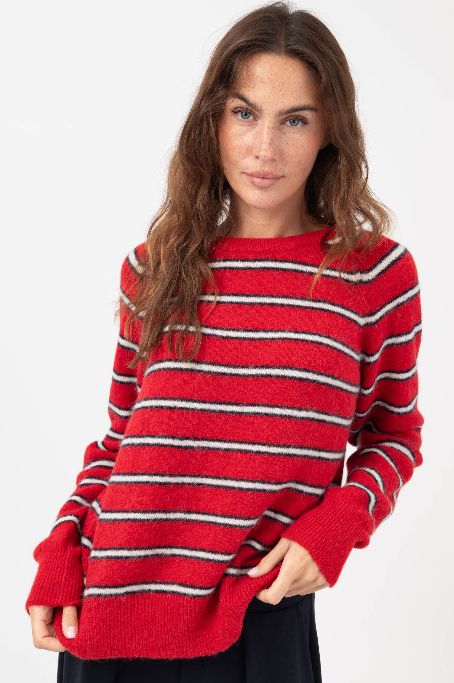 Alpaka-Mix Ringel Pullover in Rot/Weiß Alpaka-Mix Ringel Pullover in Rot/Weiß