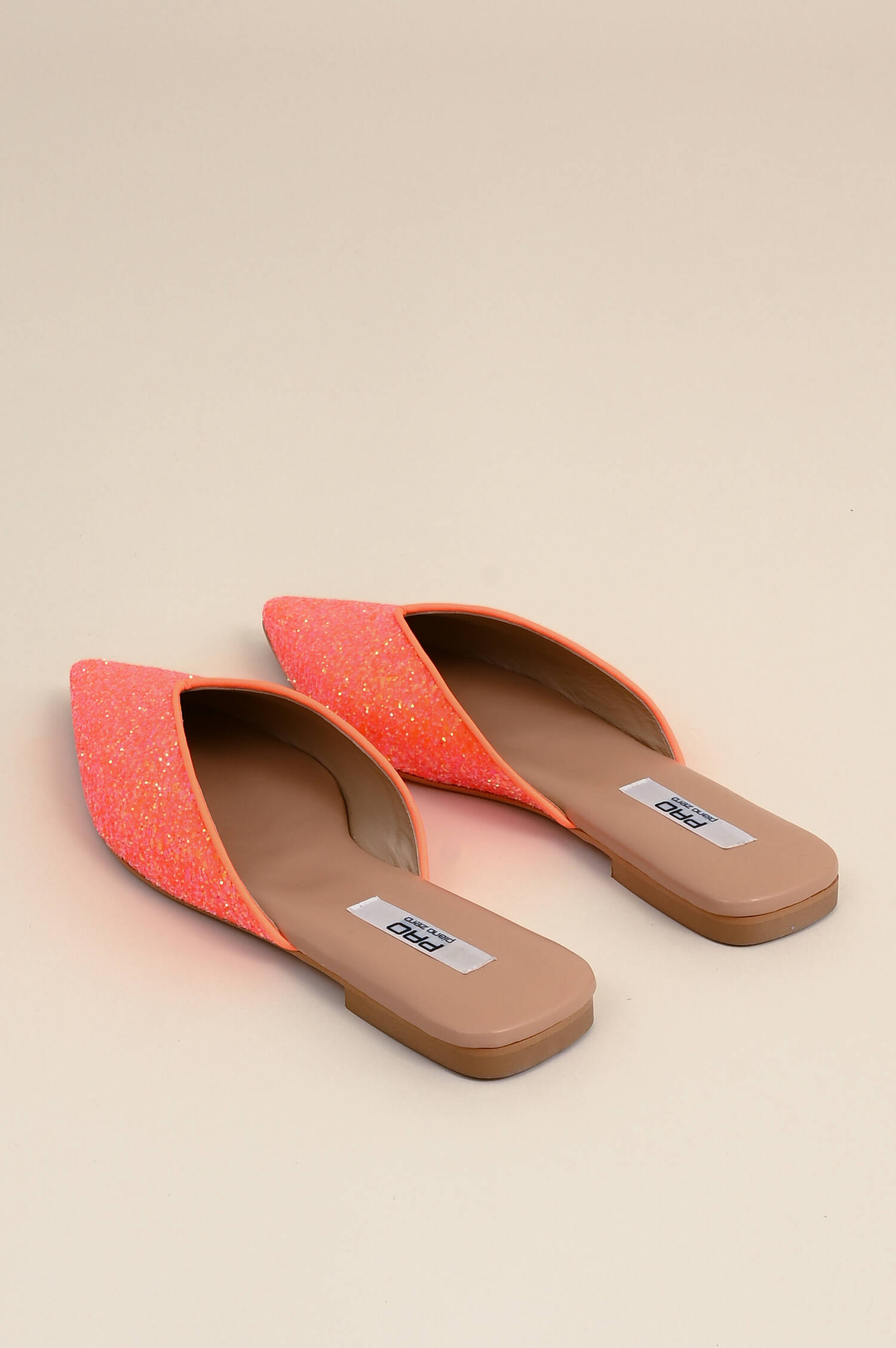 Mules mit Pailletten in Neonorange