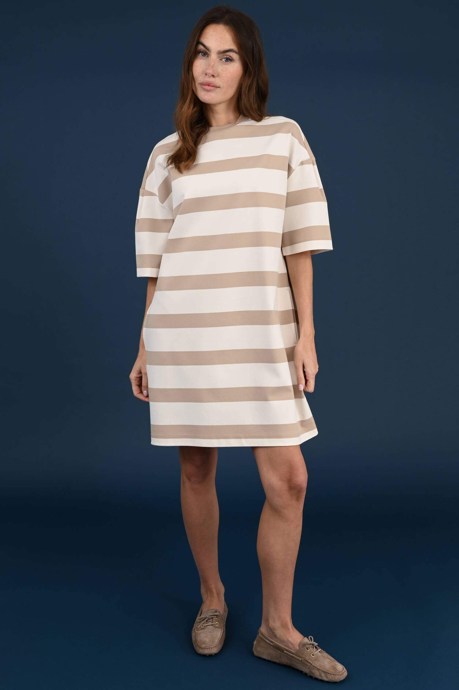 Jerseykleid MELA in Braun/Elfenbeinbeige gestreift