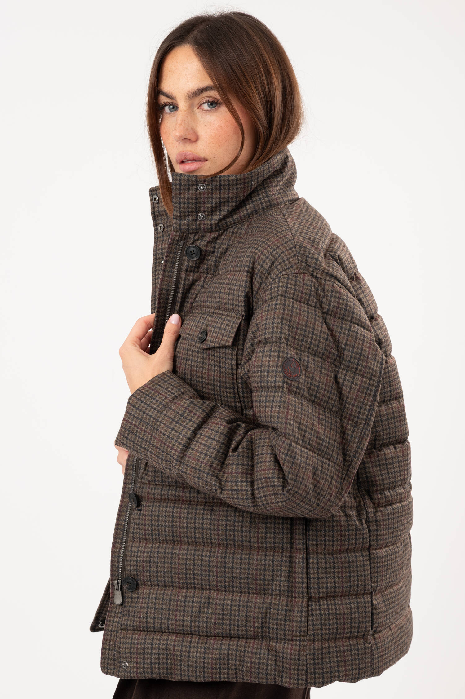 Steppjacke Hahnentritt in Braun