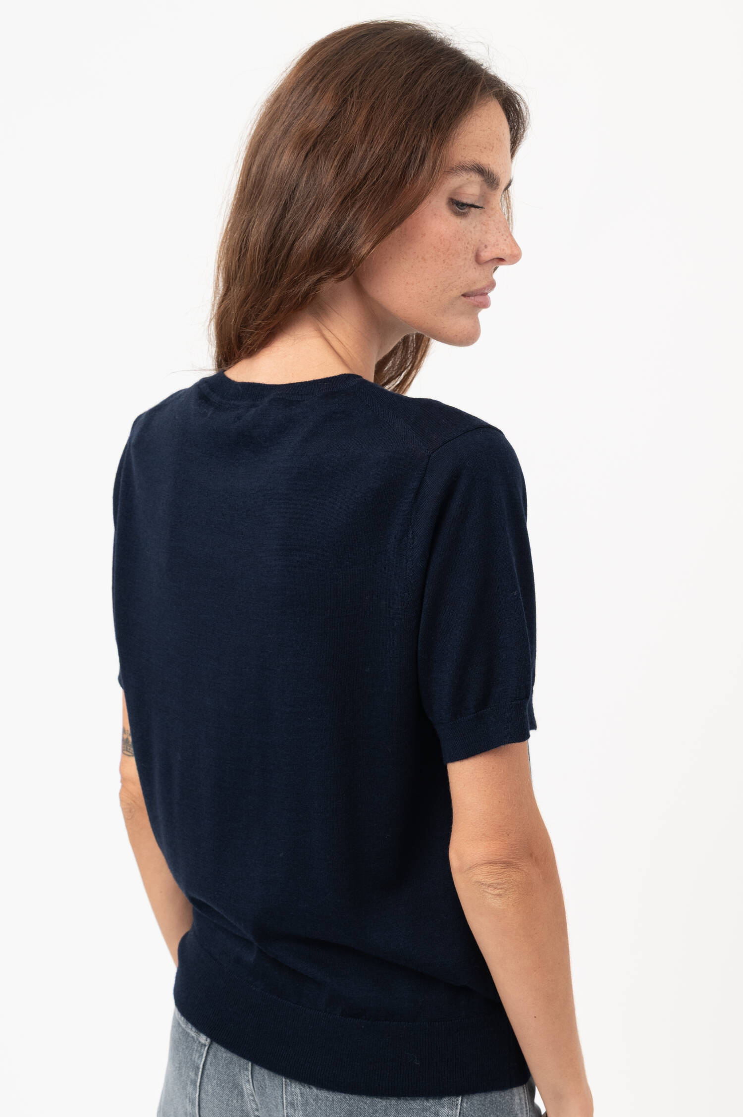 Kurzarm-Woll-Pullover in Navy Kurzarm-Woll-Pullover in Navy