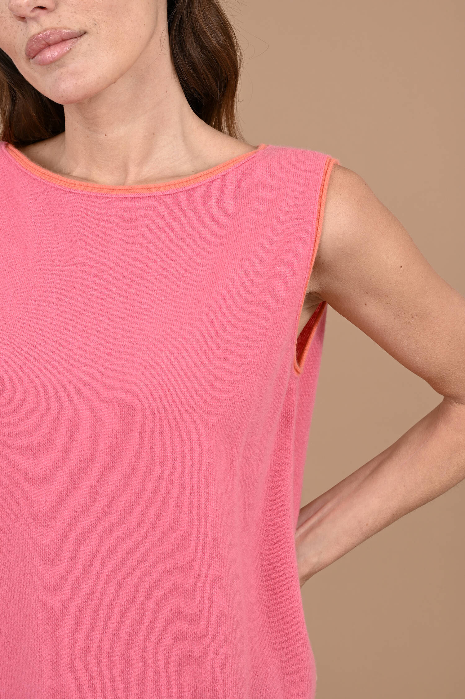 Ärmelloser Cashmere Pullover in Candypink