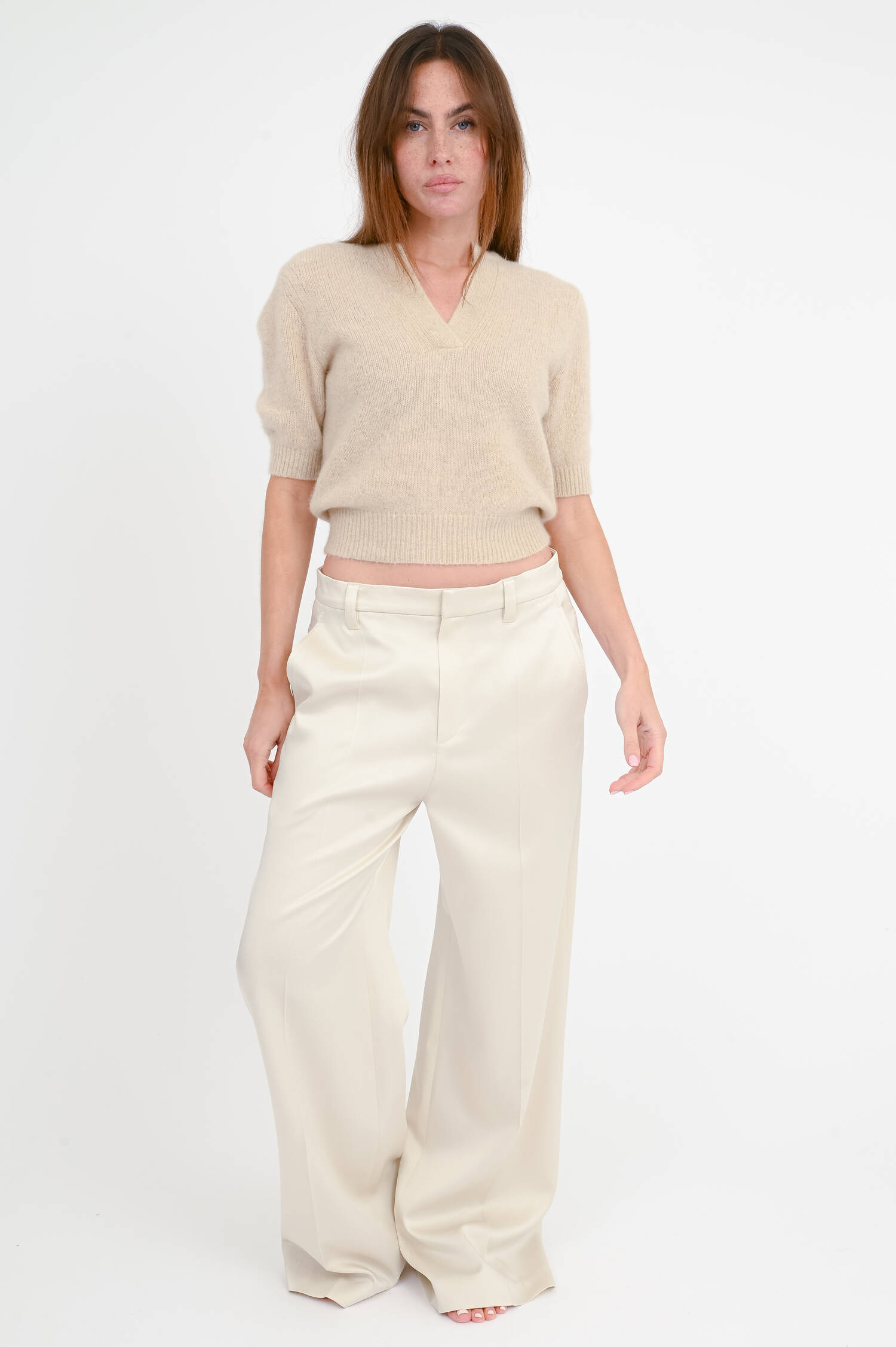 Shimmer Wide-Leg Hose in Creme