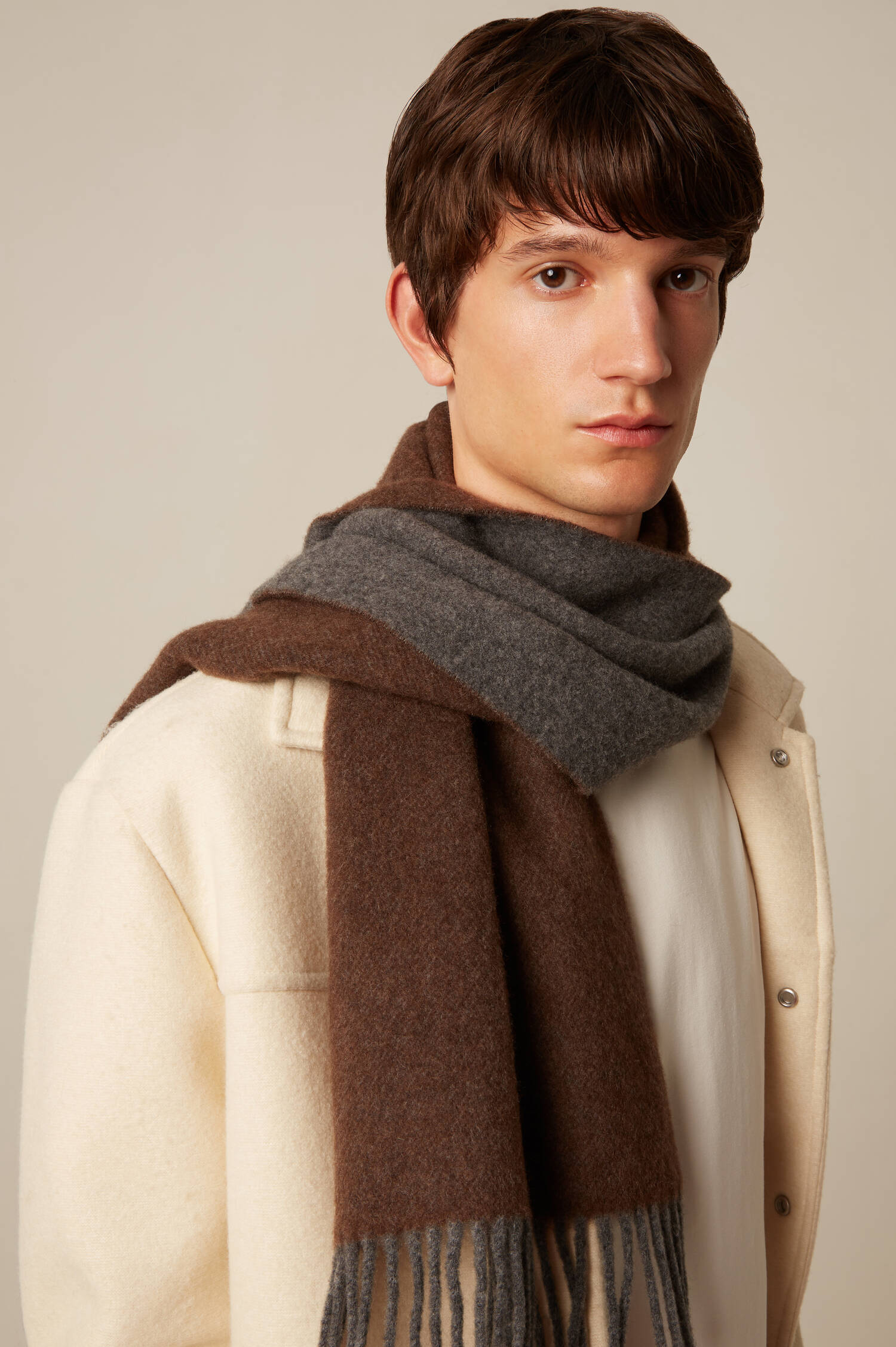 Cashmere-Schal in Braun/Grau