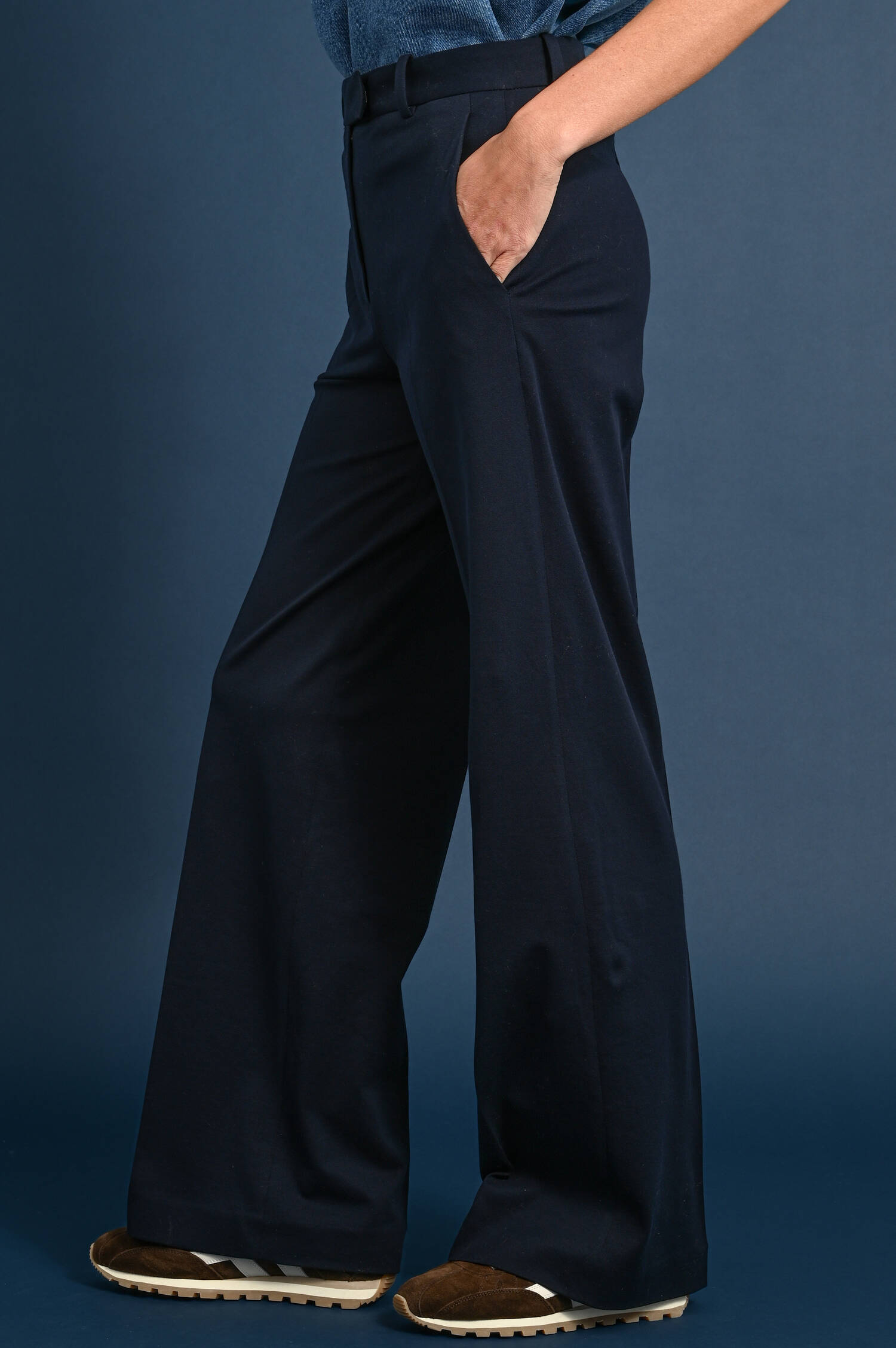 Wide-Leg Hose aus Pikee in Blu Navy Wide-Leg Hose aus Pikee in Blu Navy