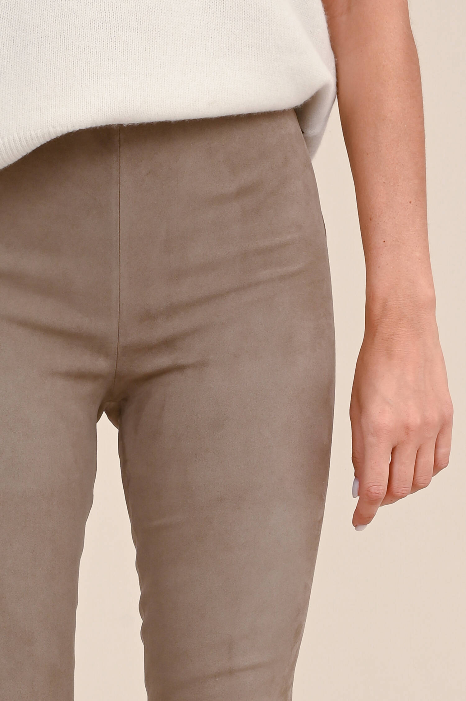 Veloursleder Legging in Taupe