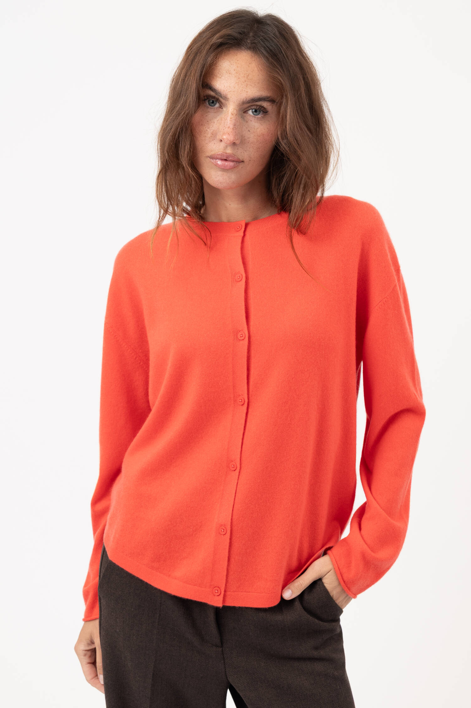 Cashmere-Cardigan in Korallrot
