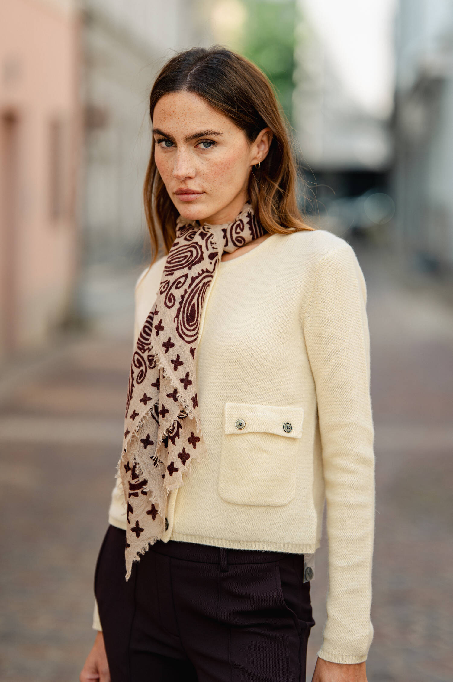 Cashmere Tuch in Beige/Bordeaux