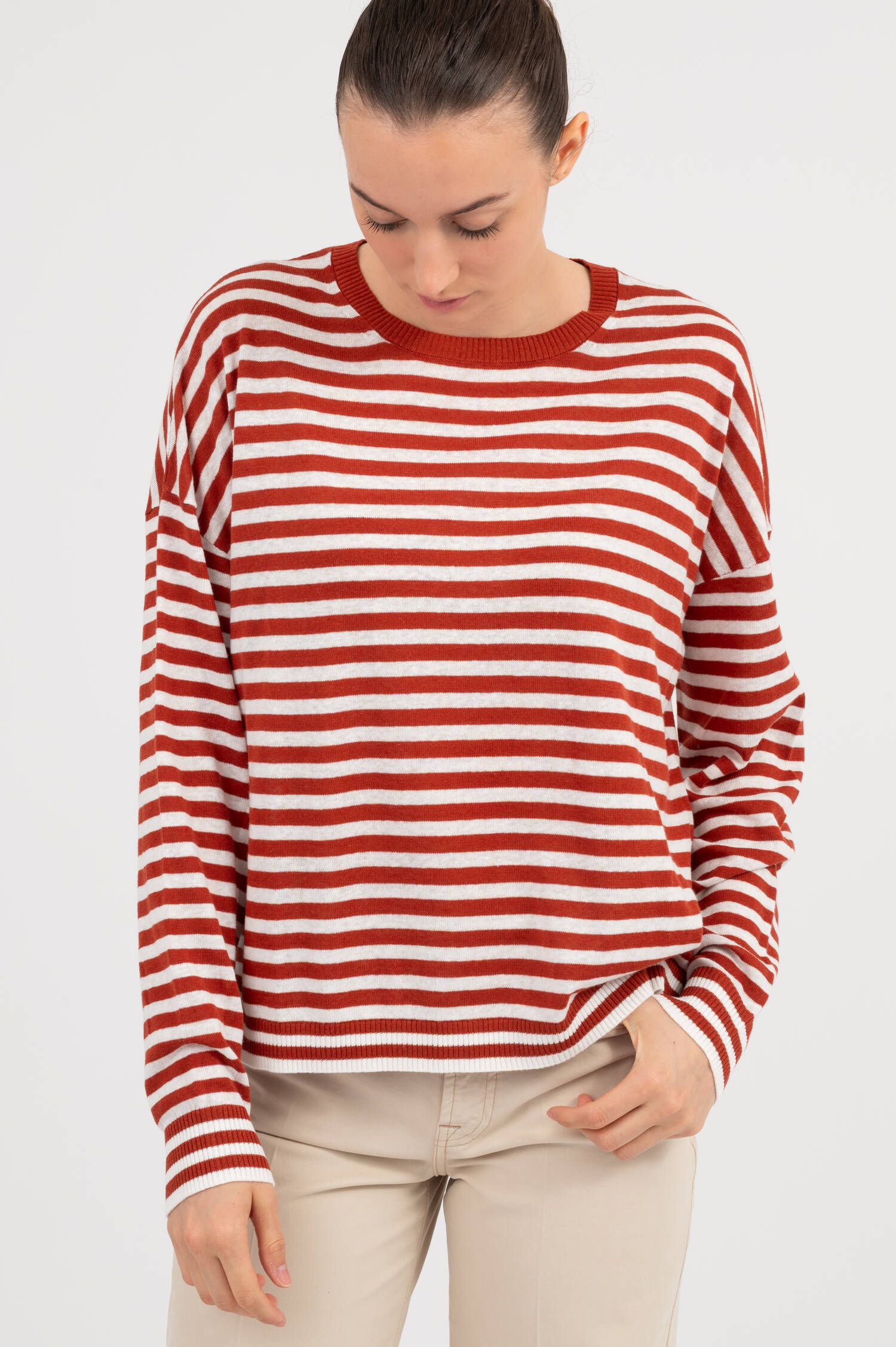 Langarm Ringelshirt in Rot/Weiß