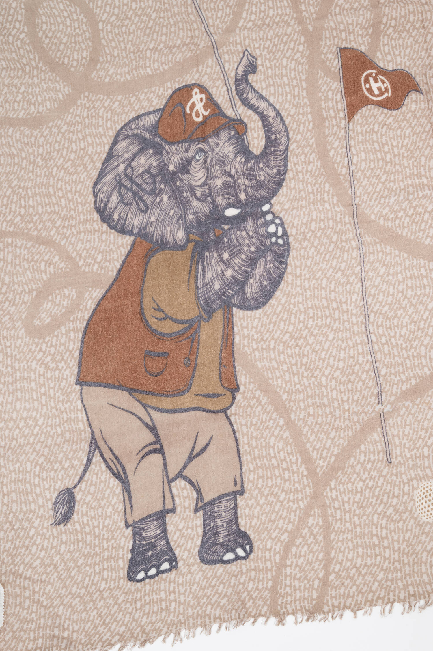 Cashmere-Mix-Schal mit Elefanten-Print in Beige 