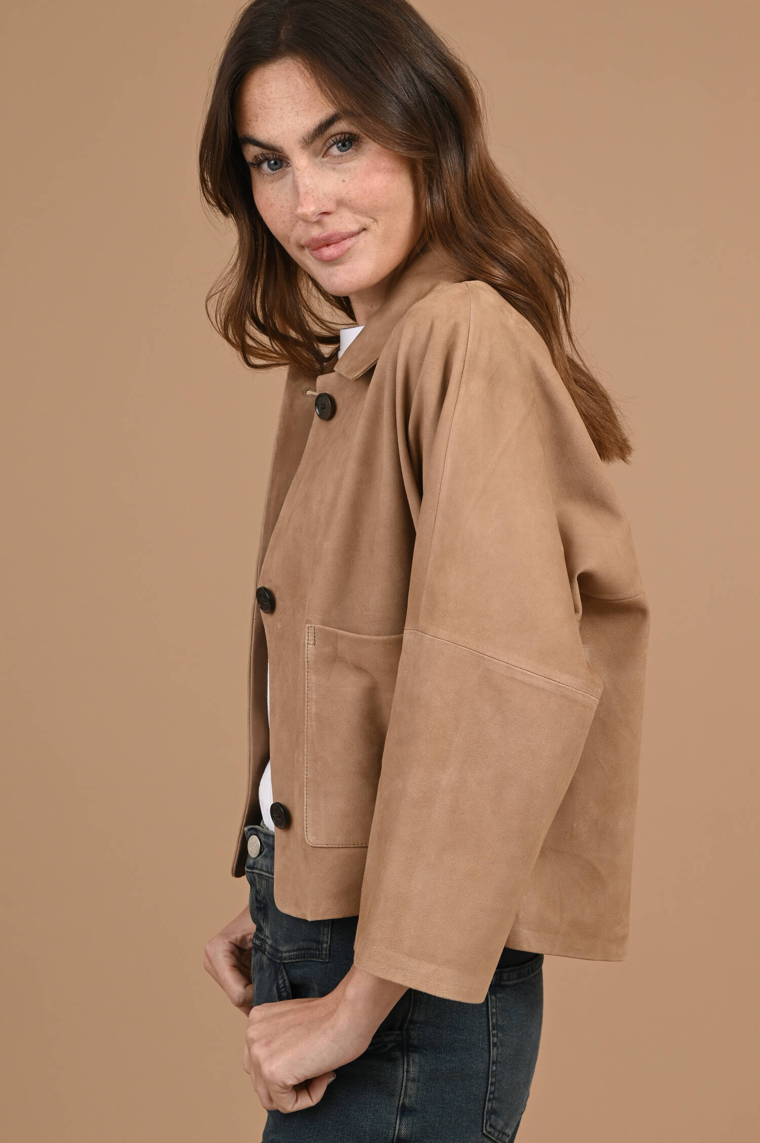 Suede Lederjacke ZHOU in Mochabraun