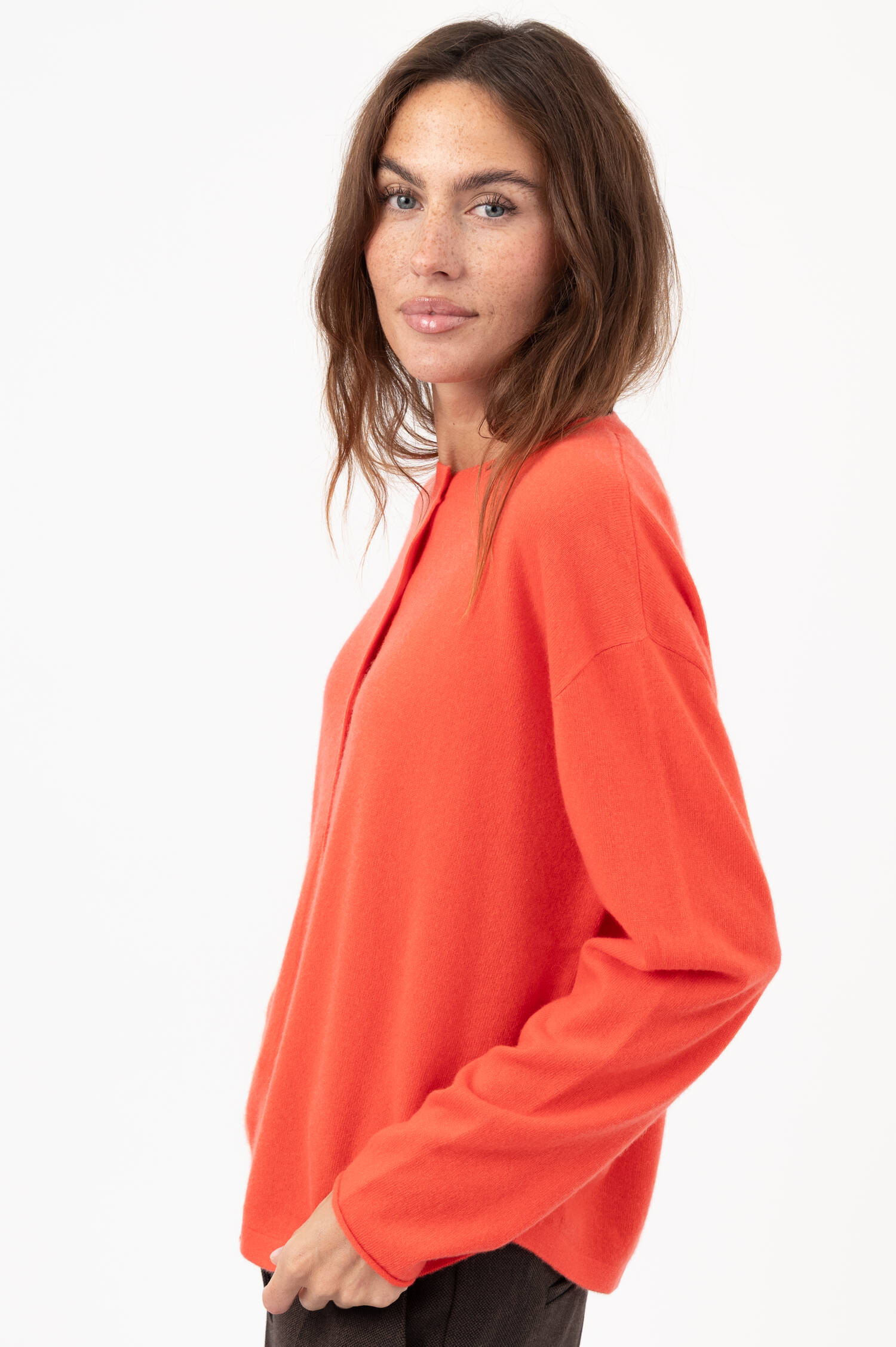 Cashmere-Cardigan in Korallrot