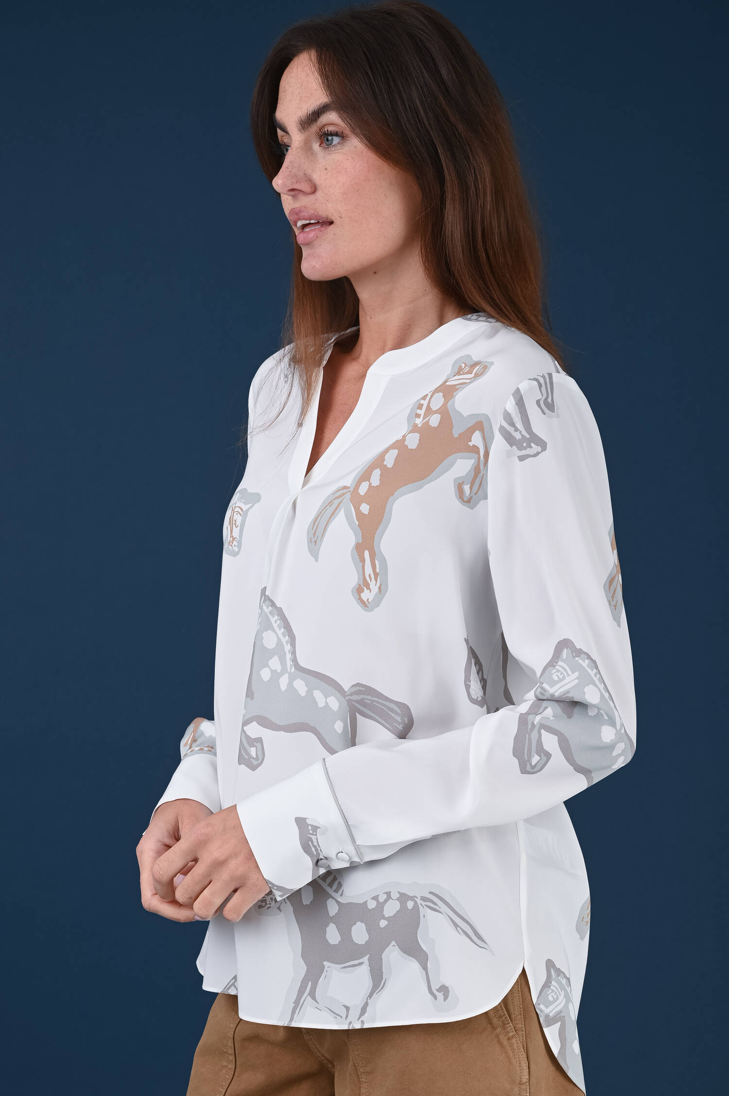 Seidenmix Schlupfbluse in Weiß gemustert