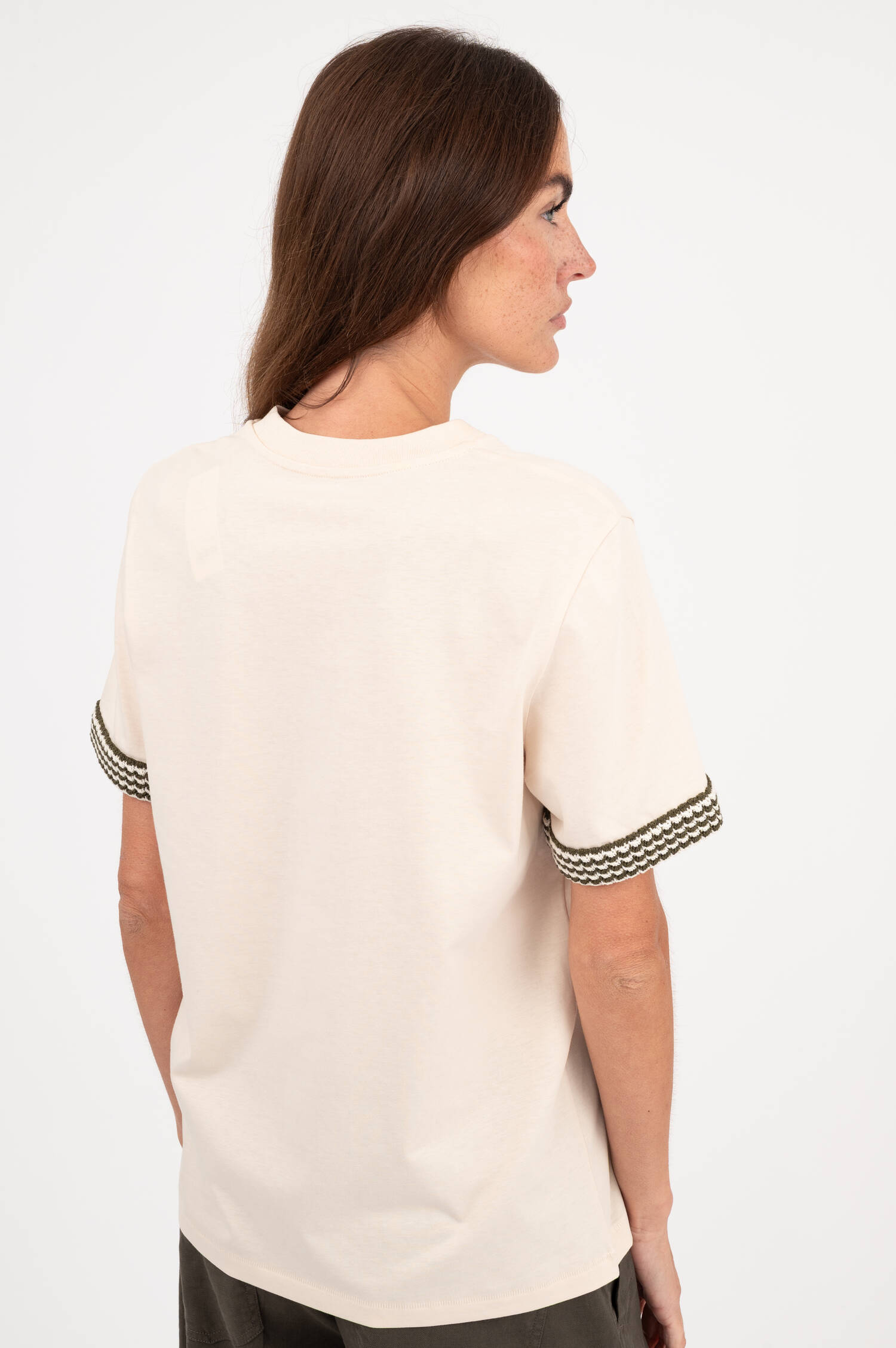 T-Shirt mit Strick-Detail in Creme