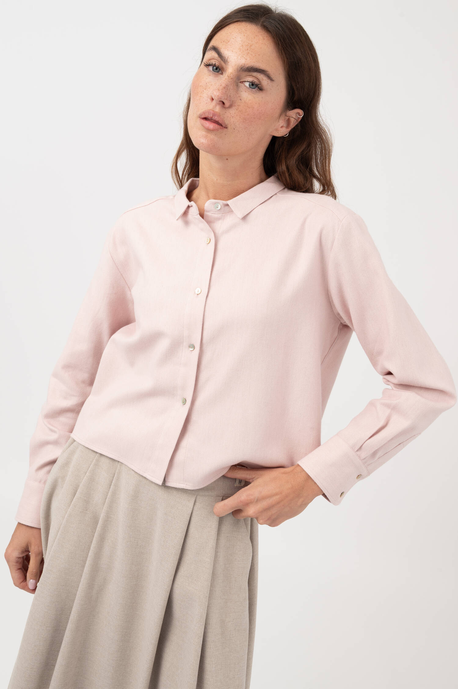 Cropped Bluse aus Baumwollflanell in Rosa Cropped Bluse aus Baumwollflanell in Rosa