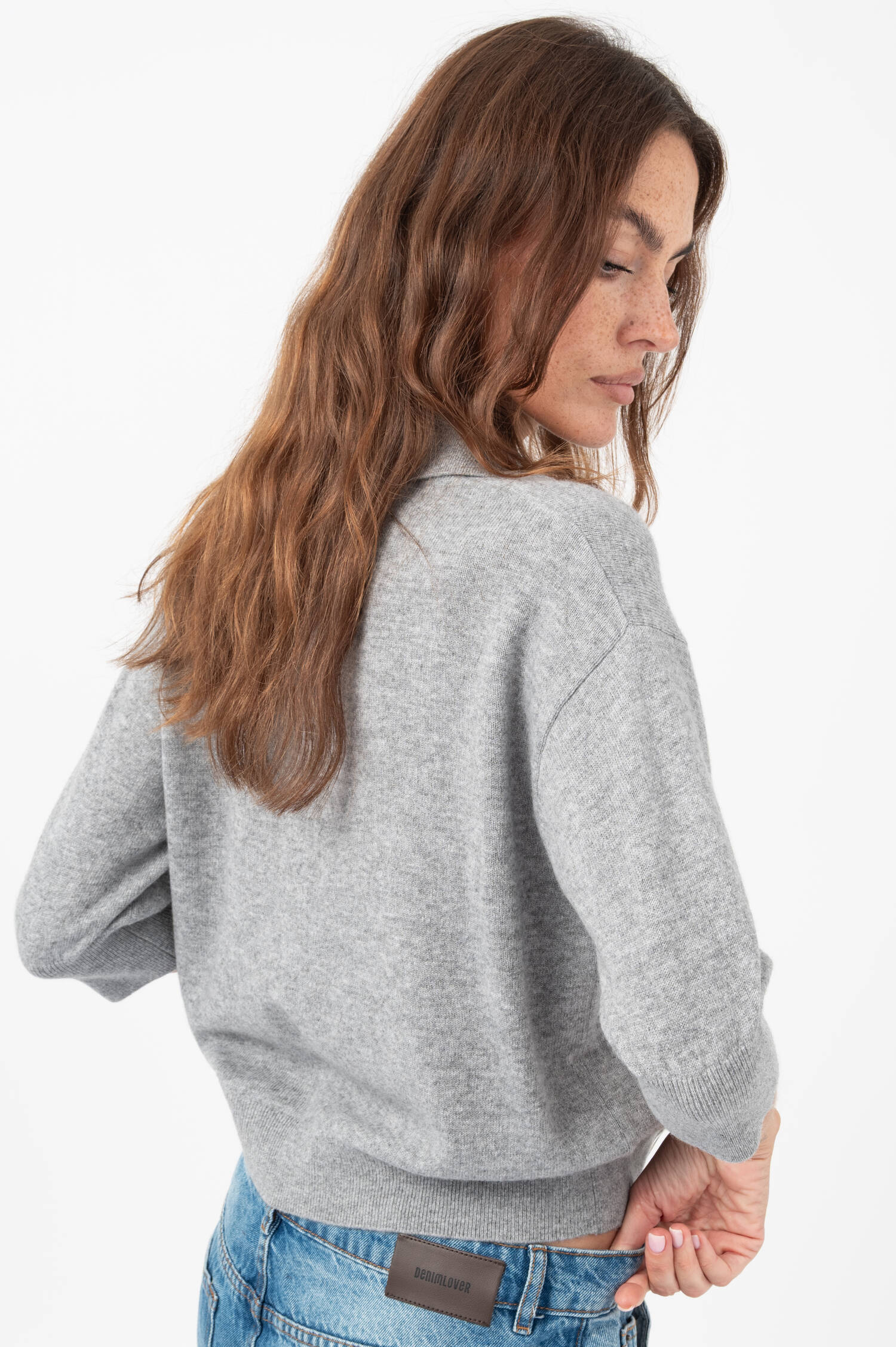 Polo-Cardigan MELINA in Grau meliert