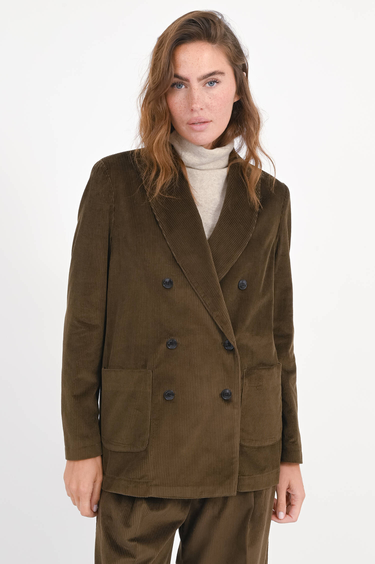 Cord-Blazer mit aufgesetzten Taschen in Khaki