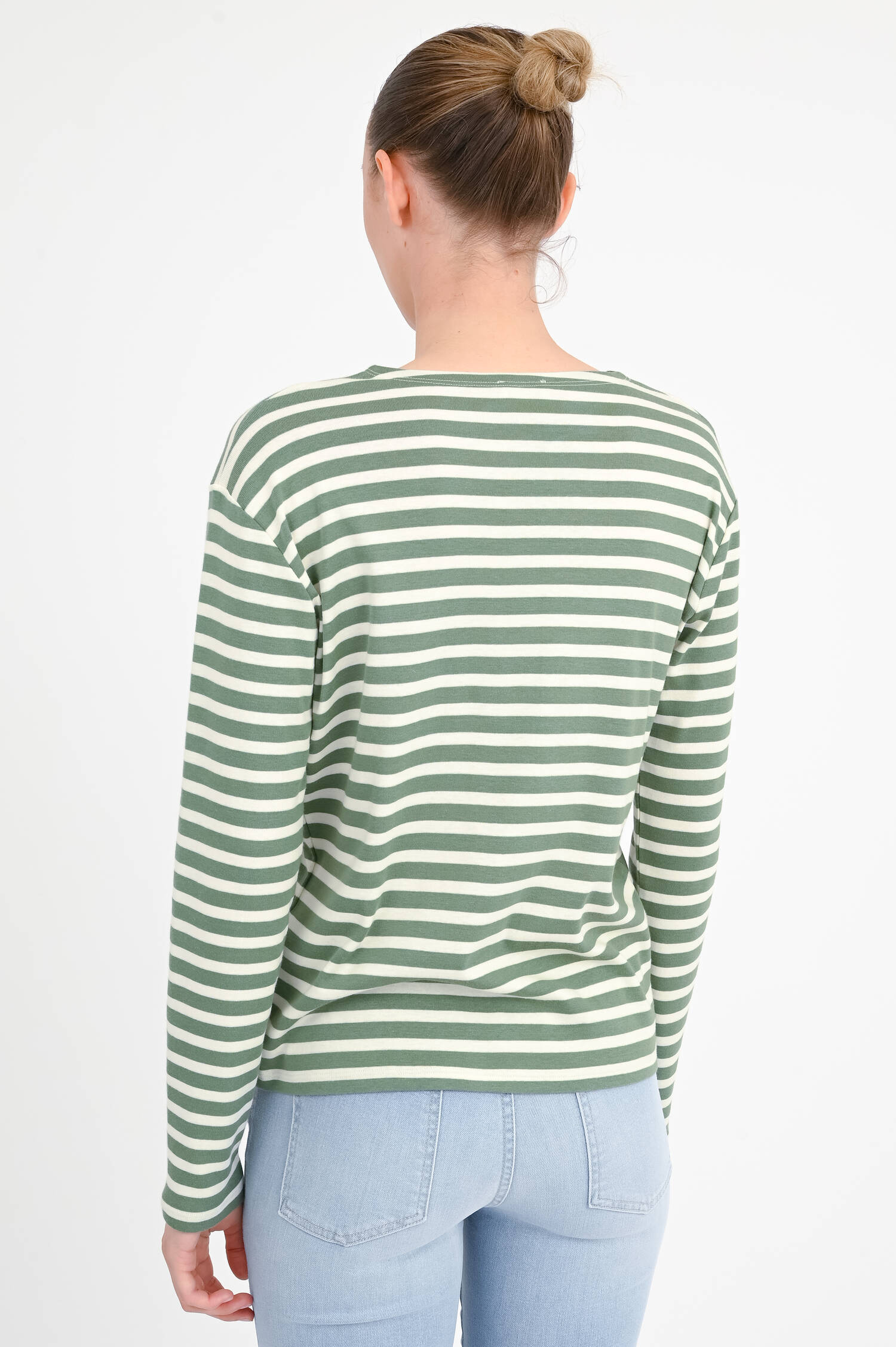 Gestreiftes Langarmshirt in Grün/Weiß