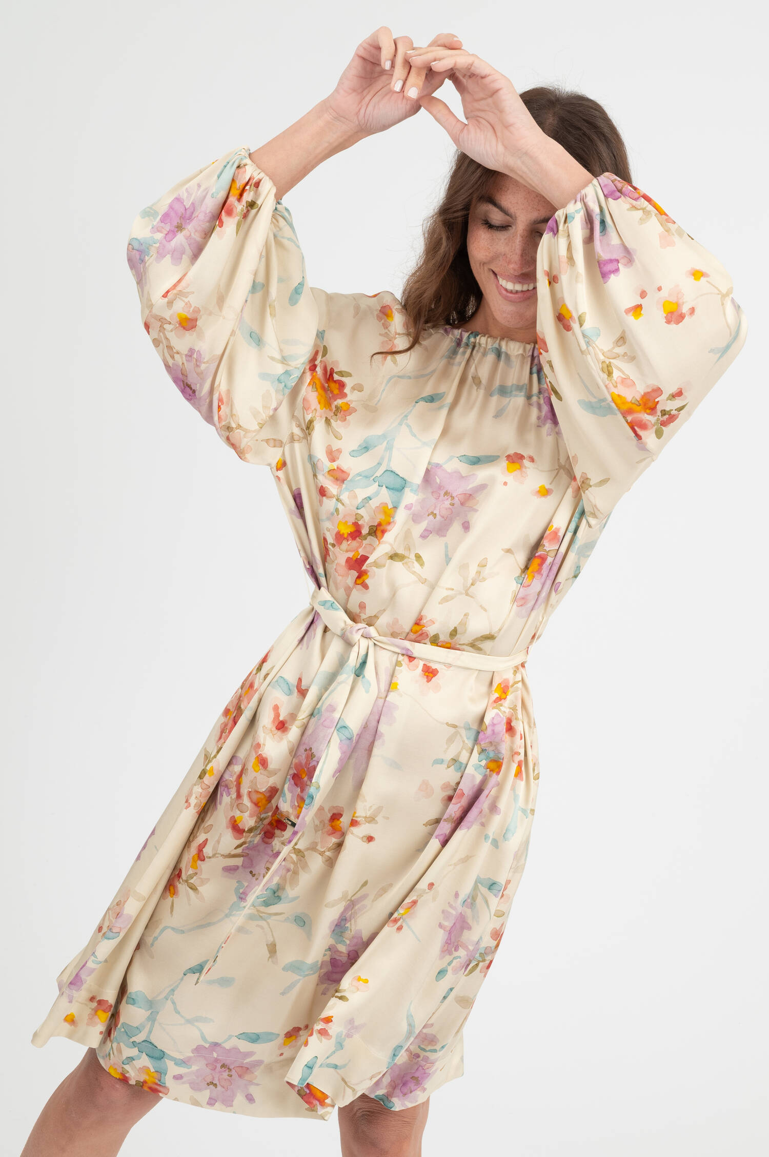 Viskose Kleid mit Blumenprint in Multicolor