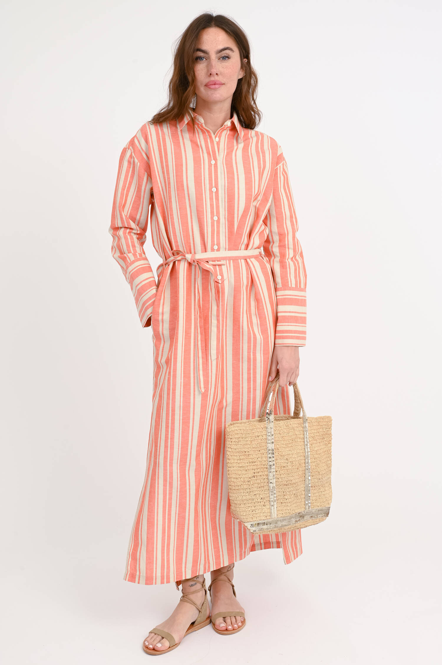 Gestreiftes-Maxi-Kleid in Burned Orange/Natur