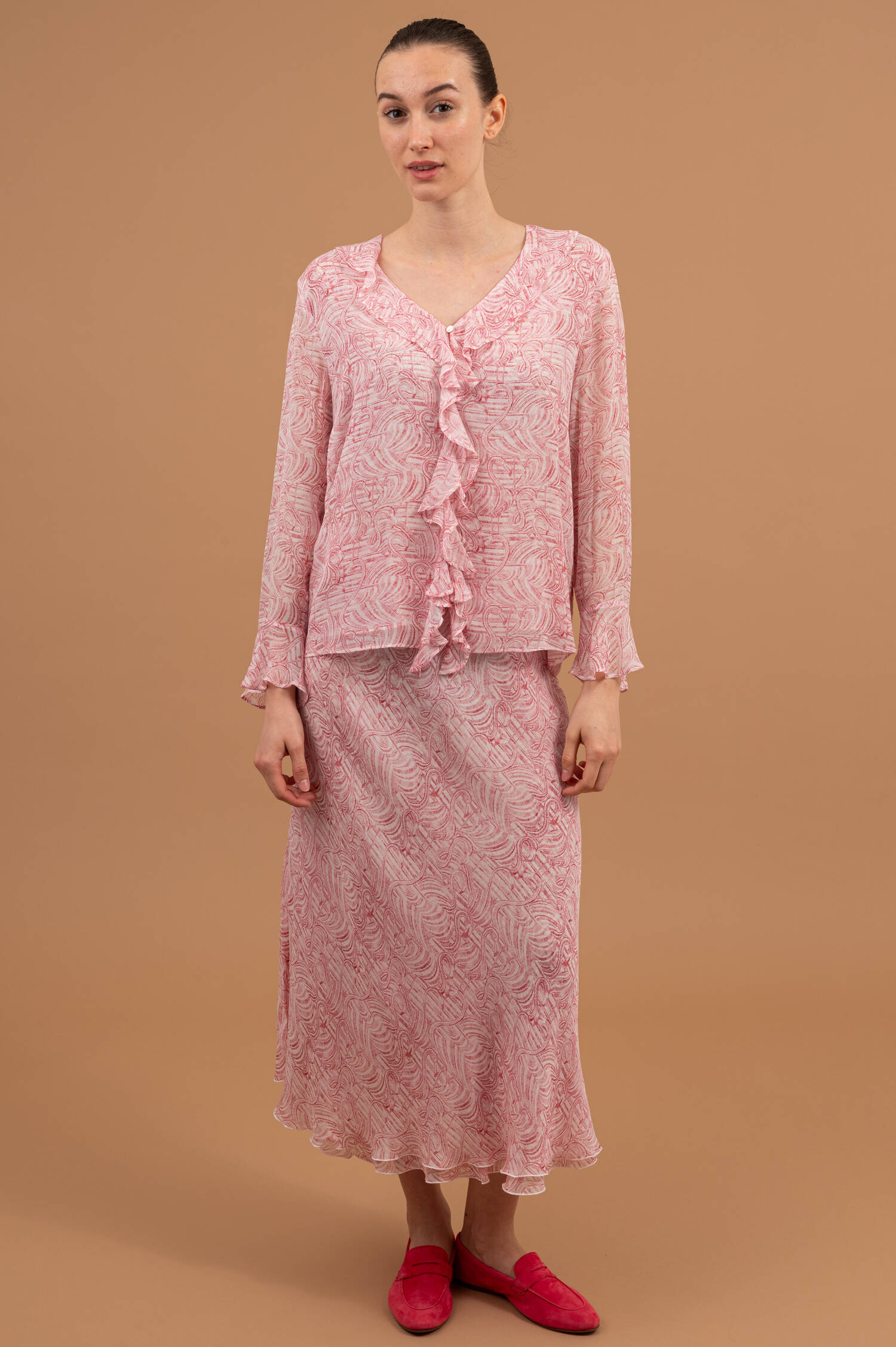 Bluse mit Rüschenbesatz PANJA in Rosa