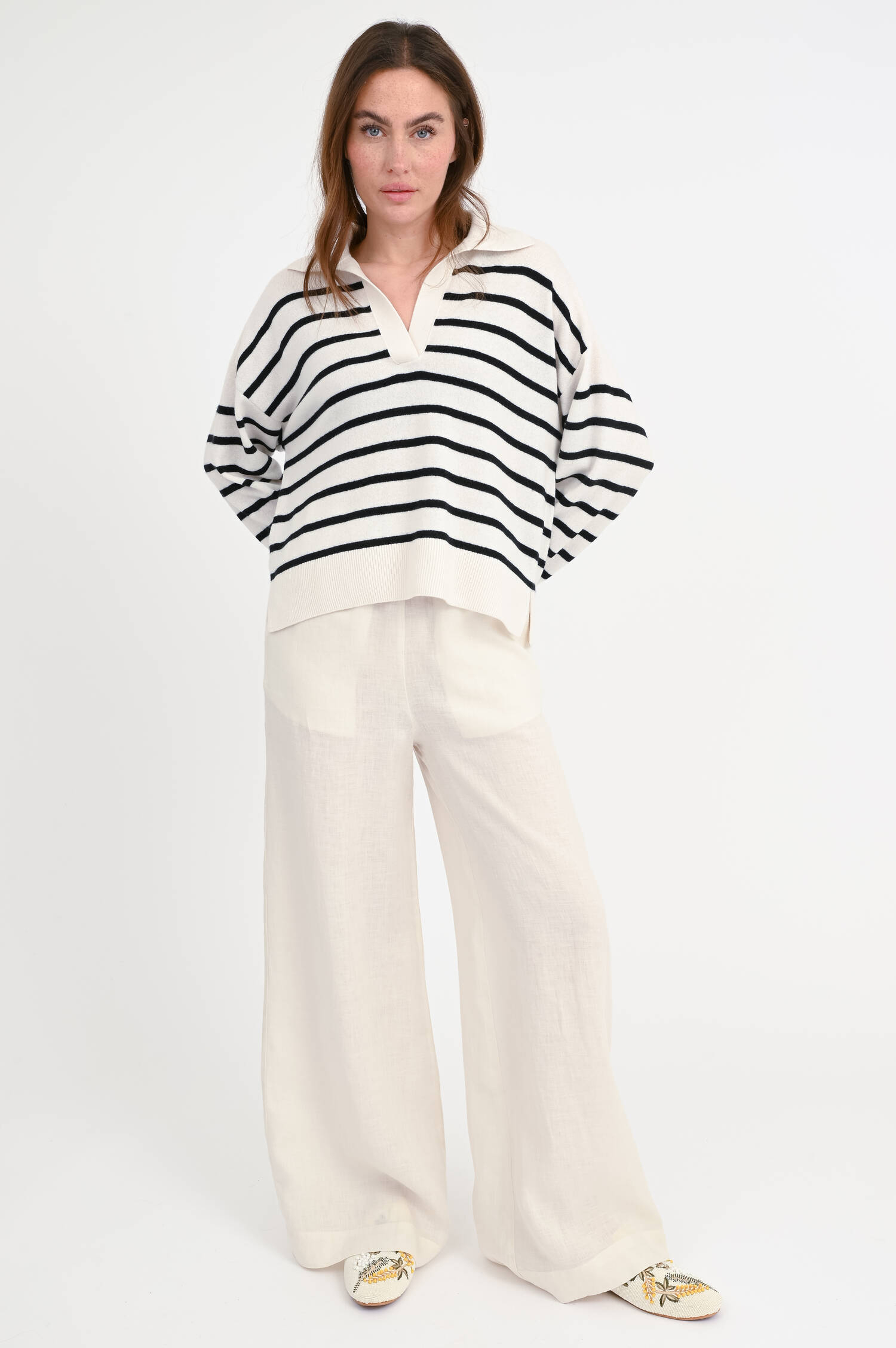 Gestreifter Cashmere Pullover in Schwarz/Creme