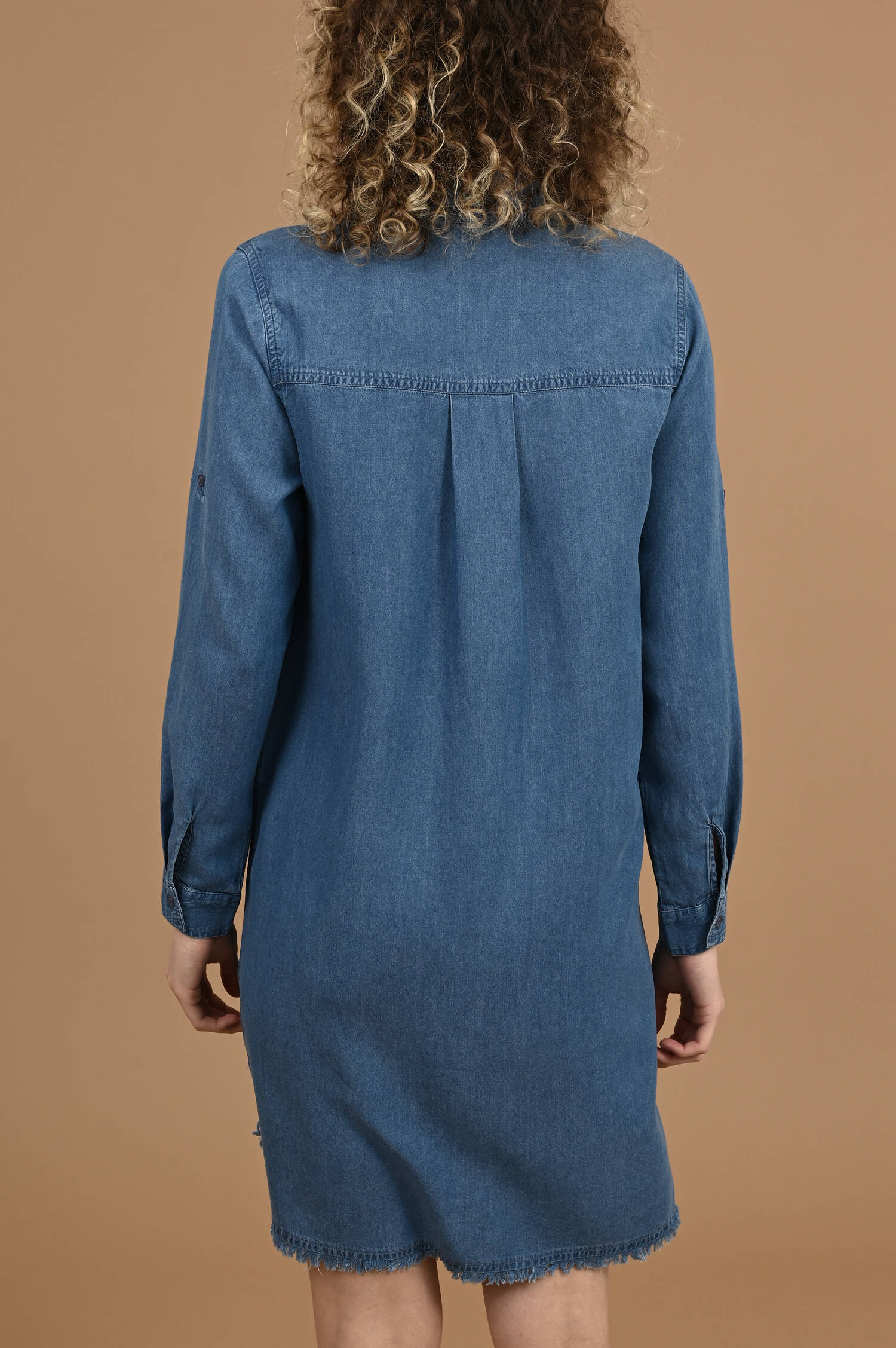 Hemdblusenkleid in Washed Denim Blau