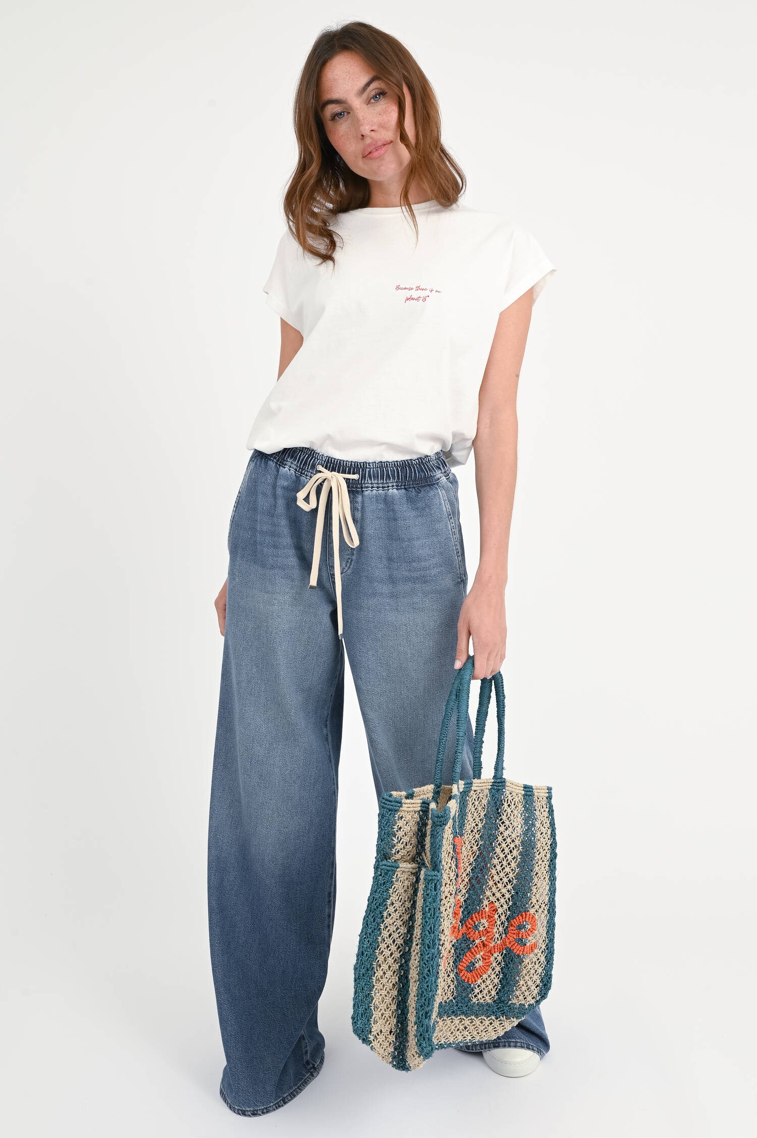 Wide-Leg Denim mit Kordelzug in Vintage Blue