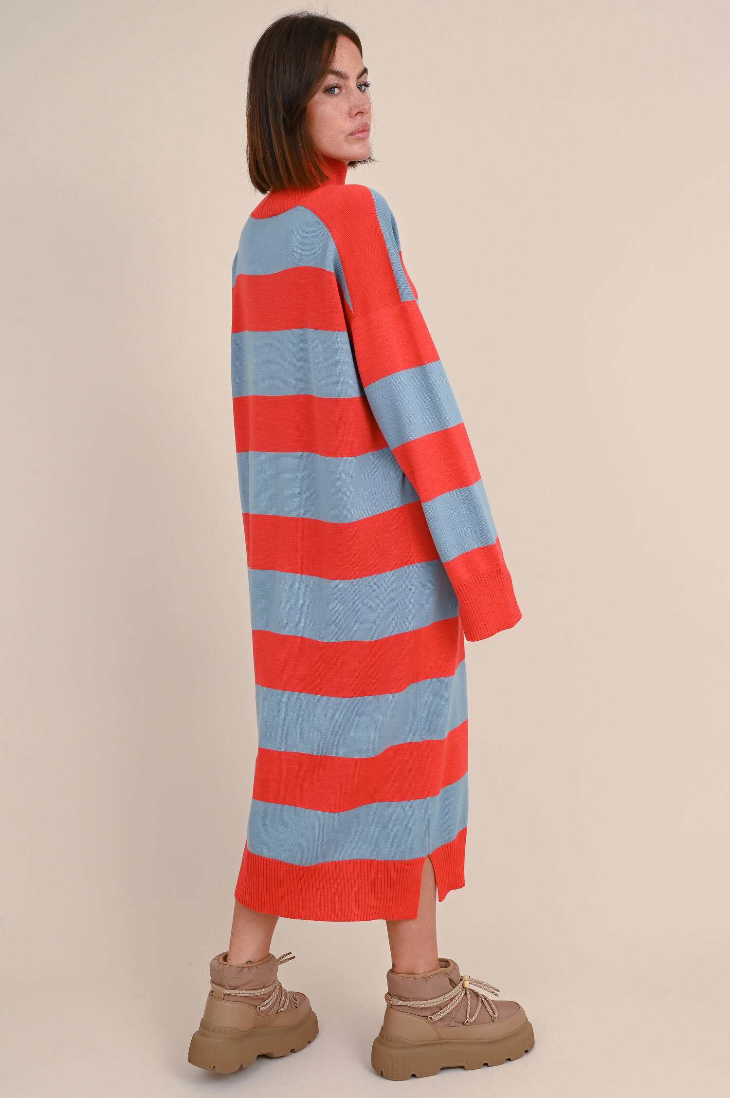 Strickkleid ANNA in Rot/Hellblau gestreift
