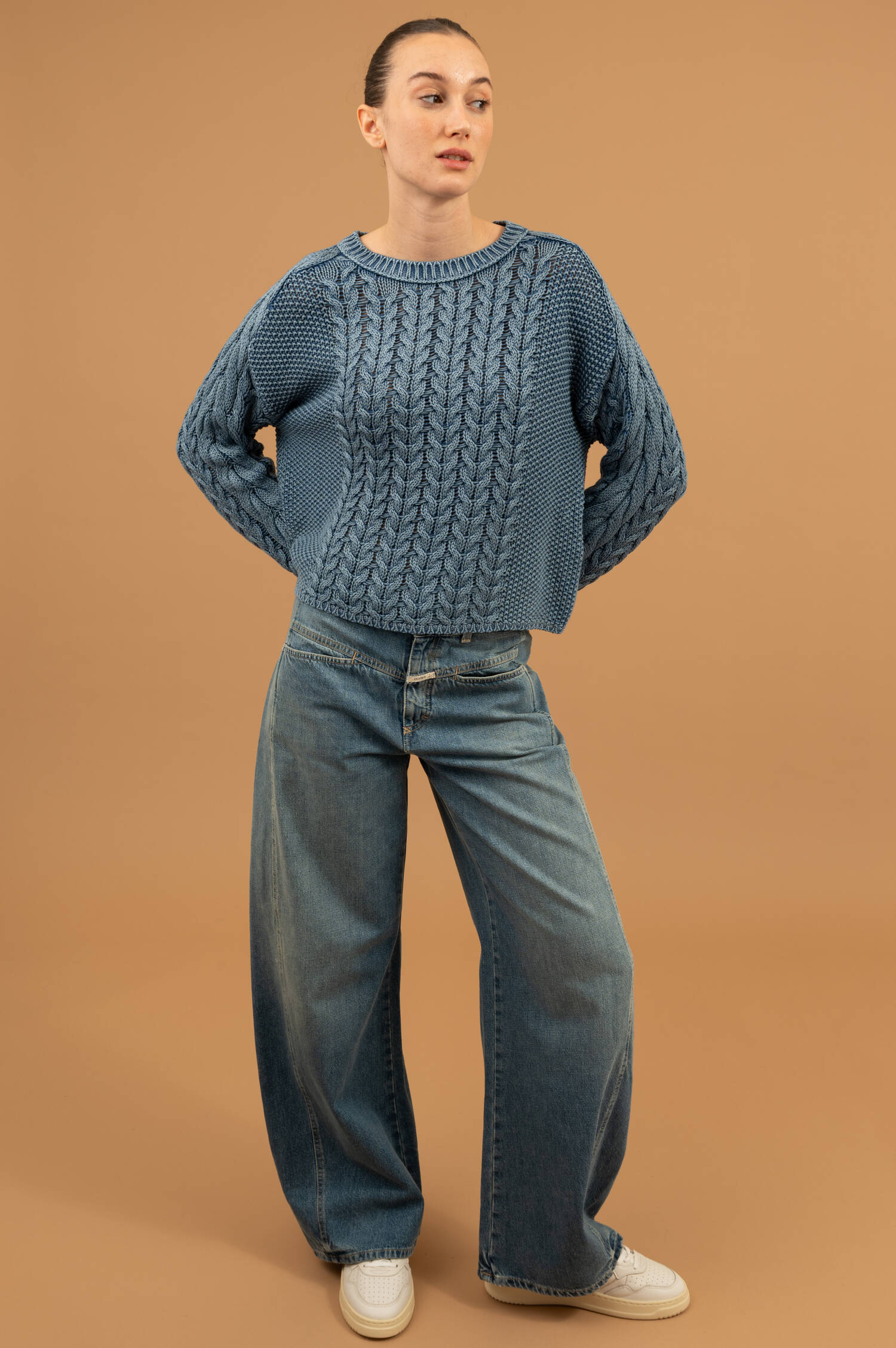 Grobstrick Pullover in Washed Blau Grobstrick Pullover in Washed Blau