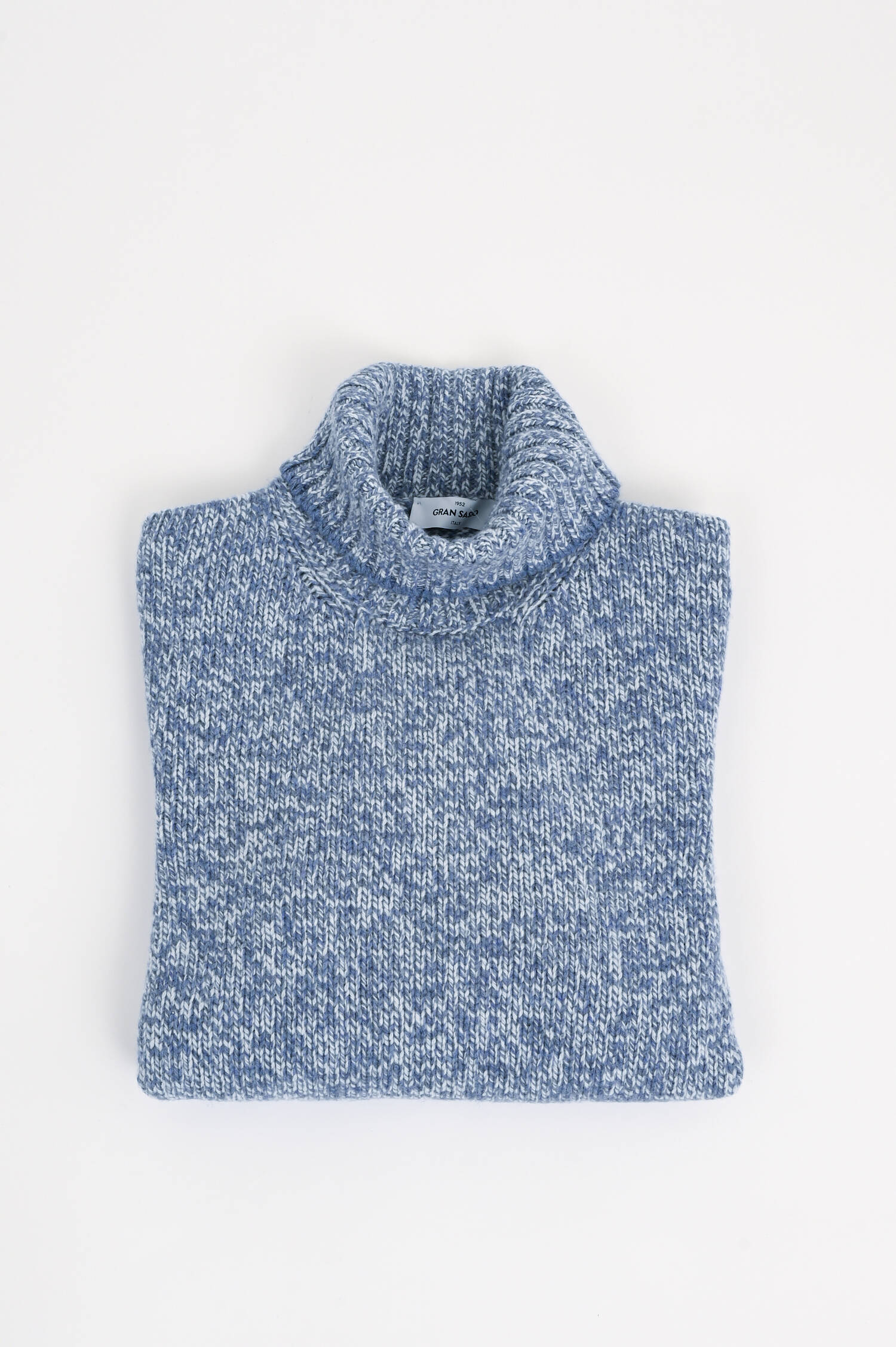 Melierter Rollkragenpullover in Jeansblau/Weiß