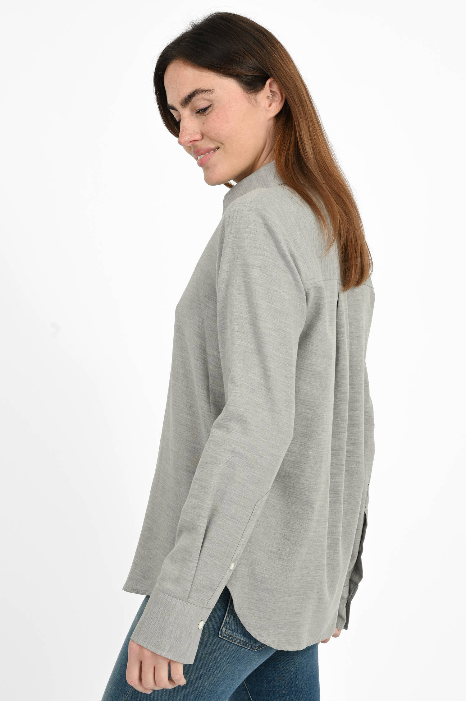 Baumwoll-Cashmere Bluse in Light Grey Melange Baumwoll-Cashmere Bluse in Light Grey Melange