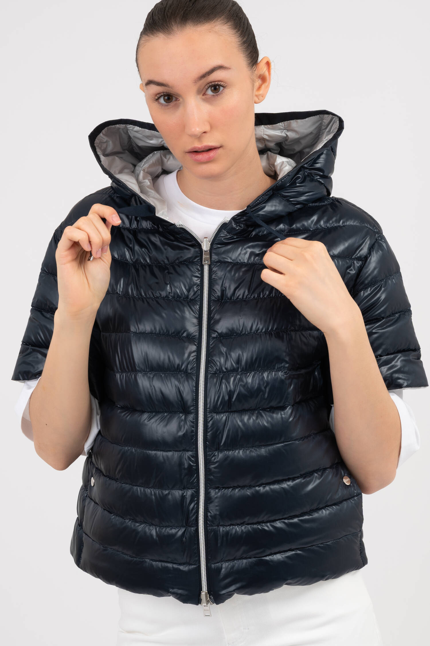 Wendegilet mit Kapuze in Navyblau/Grau