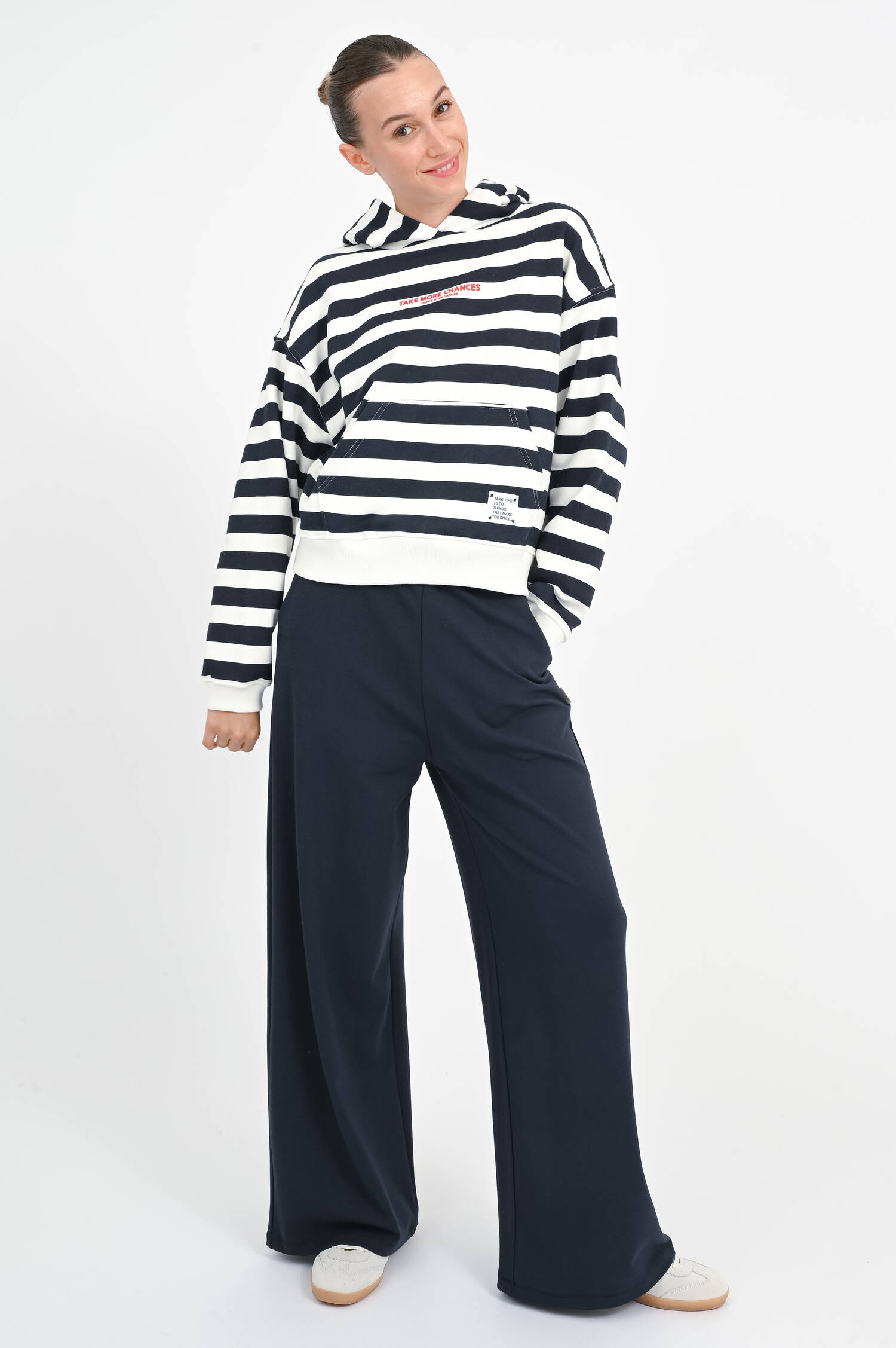 Gestreifter Hoodie LUCKY in Navy/Weiß