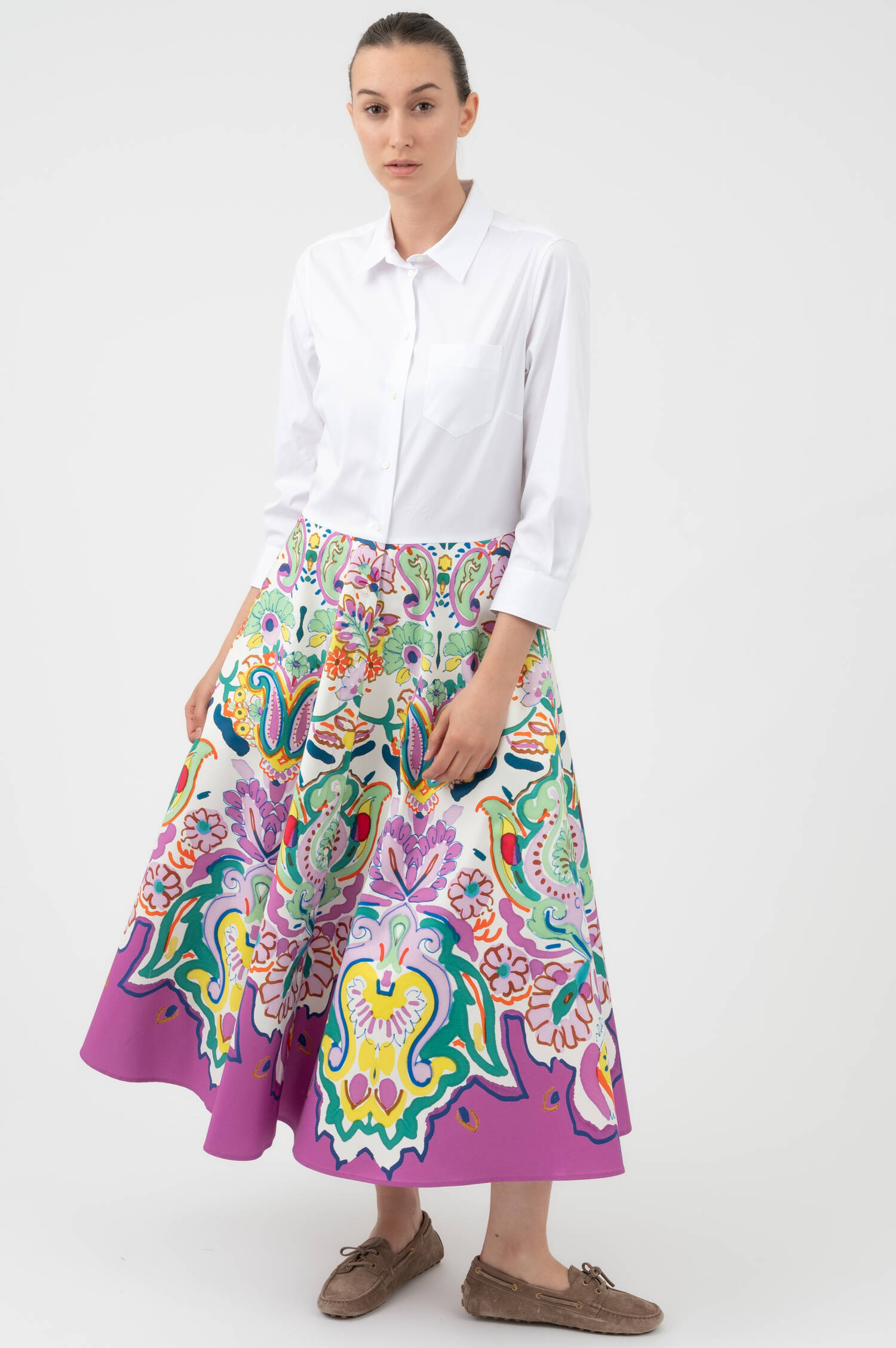 Hemdblusenkleid NYDIA in Weiß/Multicolor