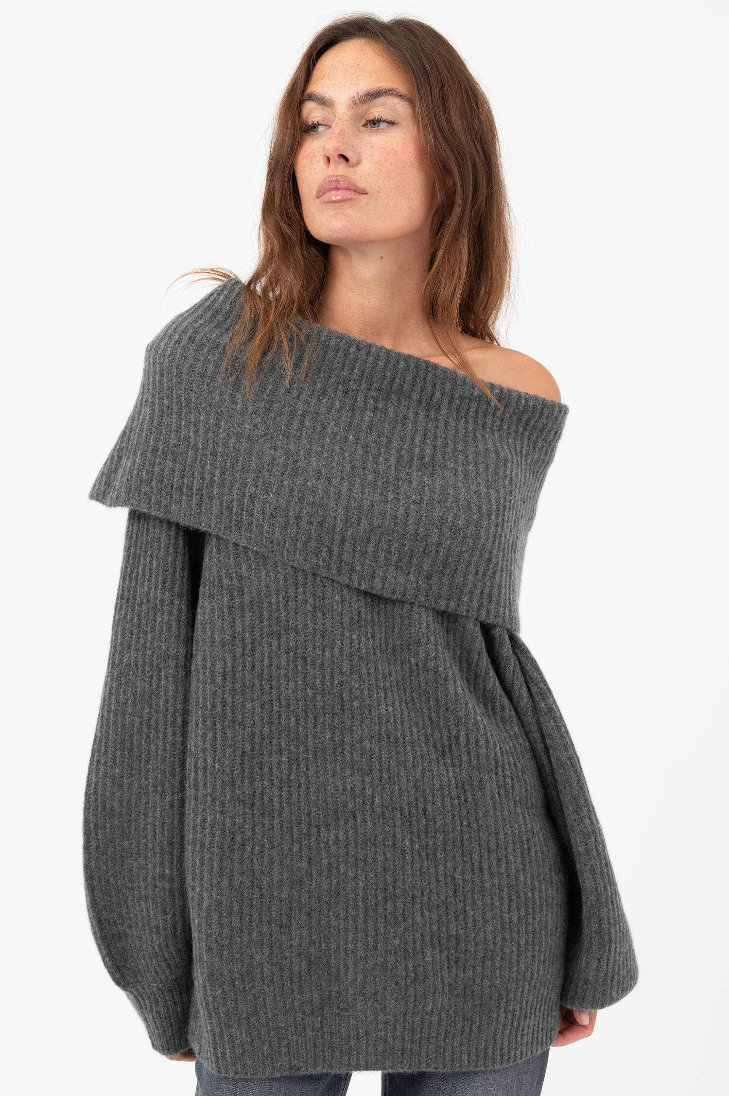 Cashmere-Baumwoll-Pullover BENTE in Grau meliert