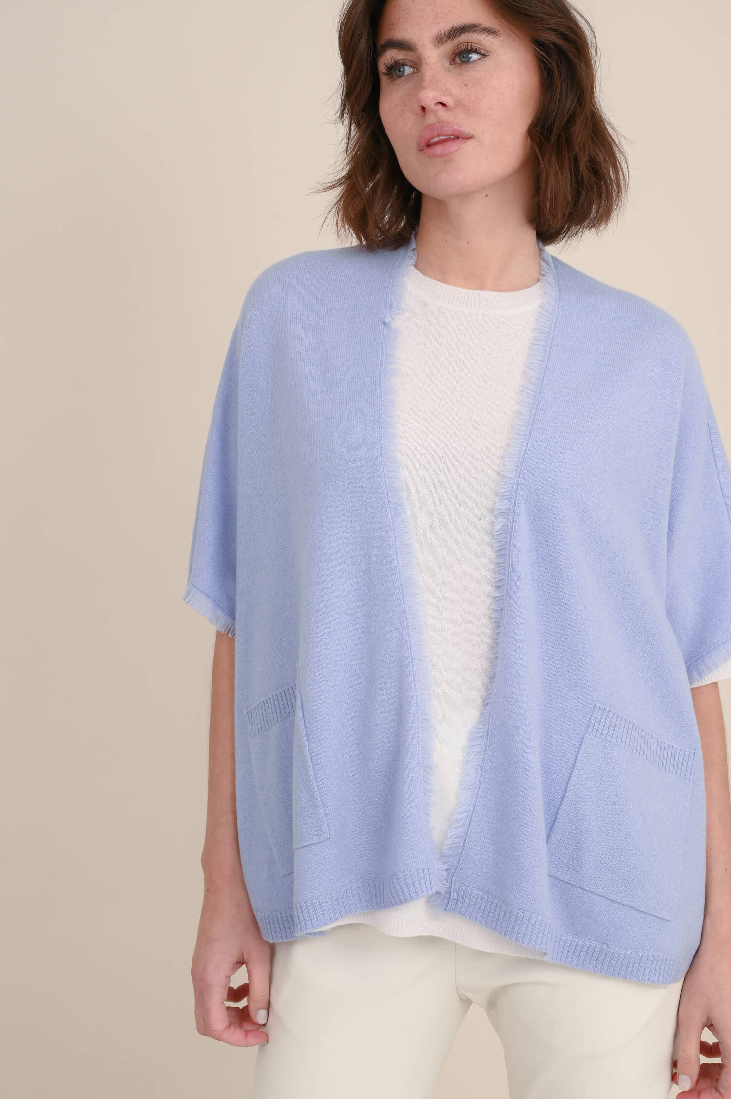 Strickjacke aus Cashmere in Hellblau meliert