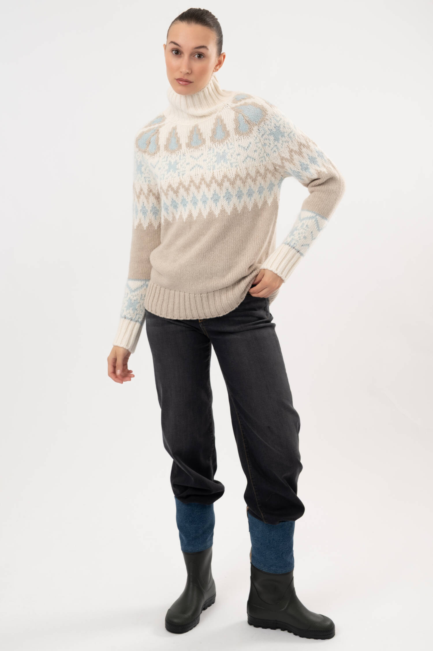 Woll-Cashmere-Pullover mit Norwegermuster in Natur Woll-Cashmere-Pullover mit Norwegermuster in Natur