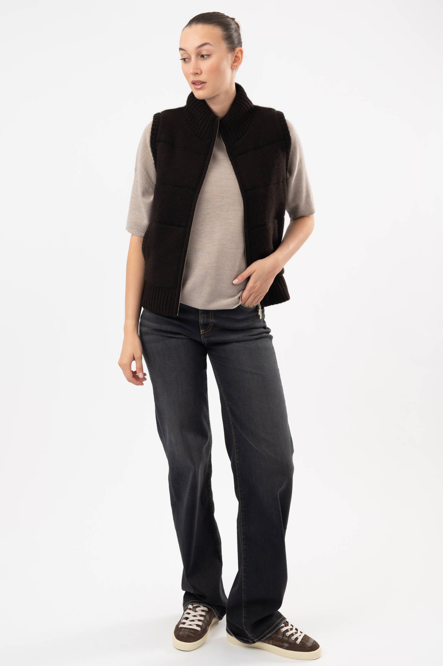 Cashmere-Gilet in Dunkelbraun