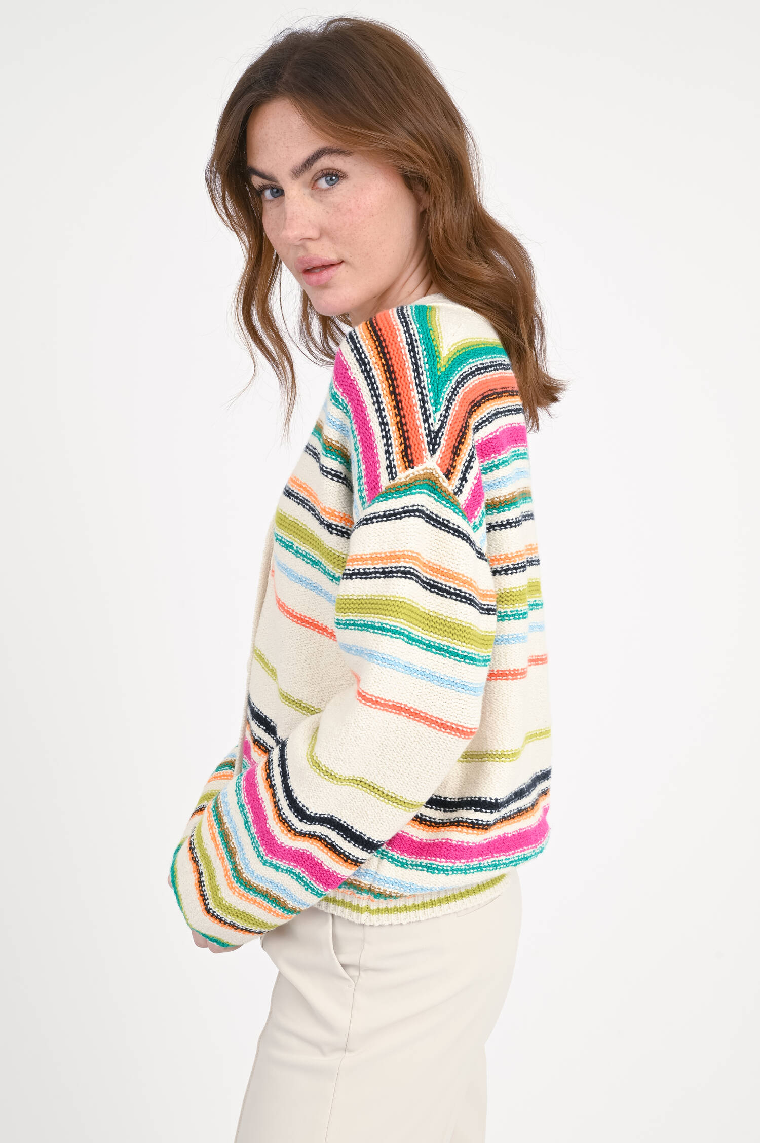Strickjacke mit Streifen in Creme/Multicolor