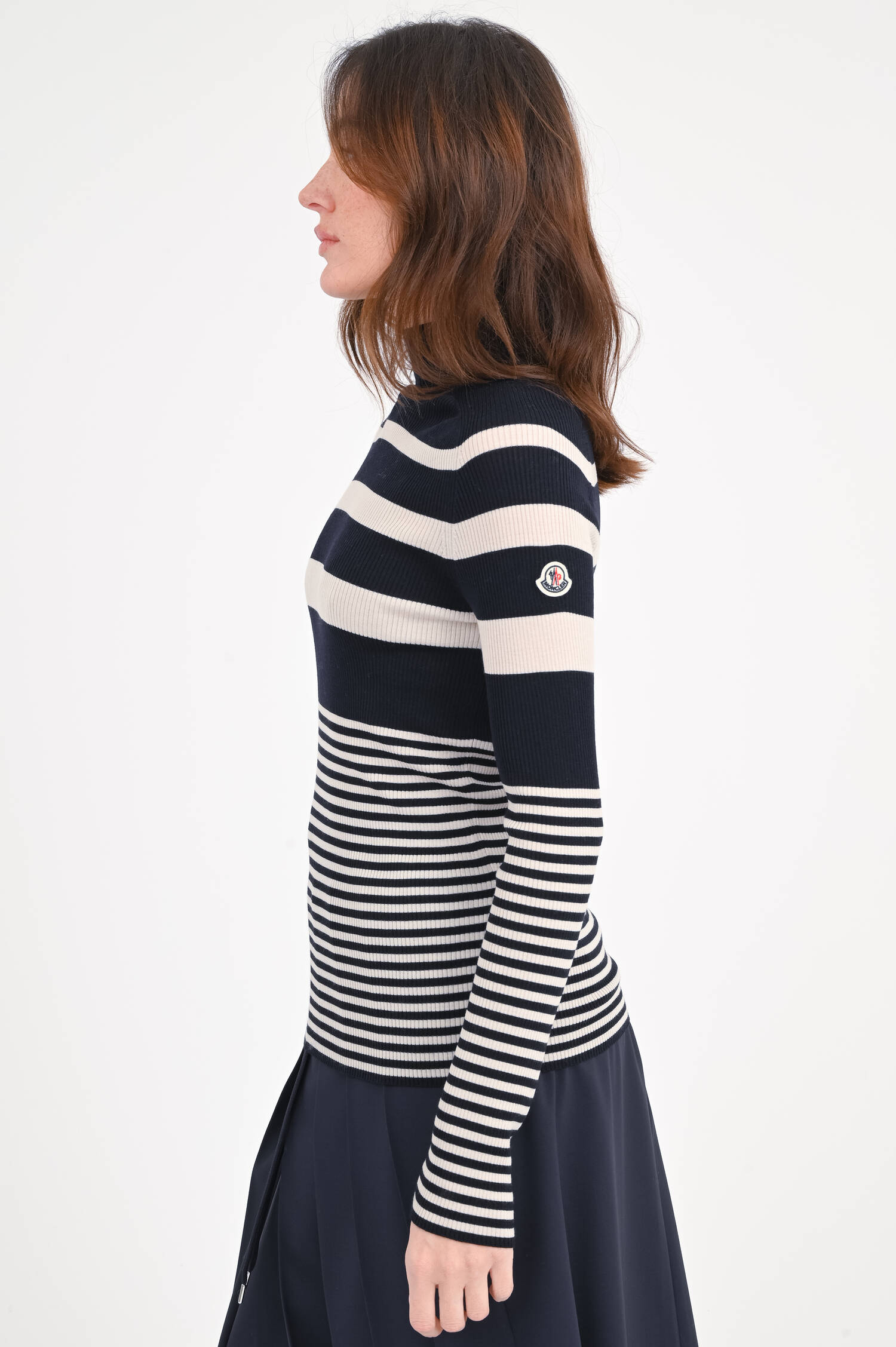 Gestreifter Rollkragenpullover in Navy/Creme